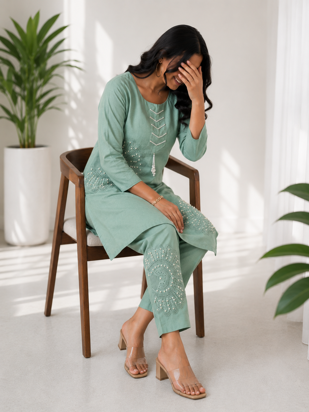 Mehakti Green Co-ord set With Pearl Work