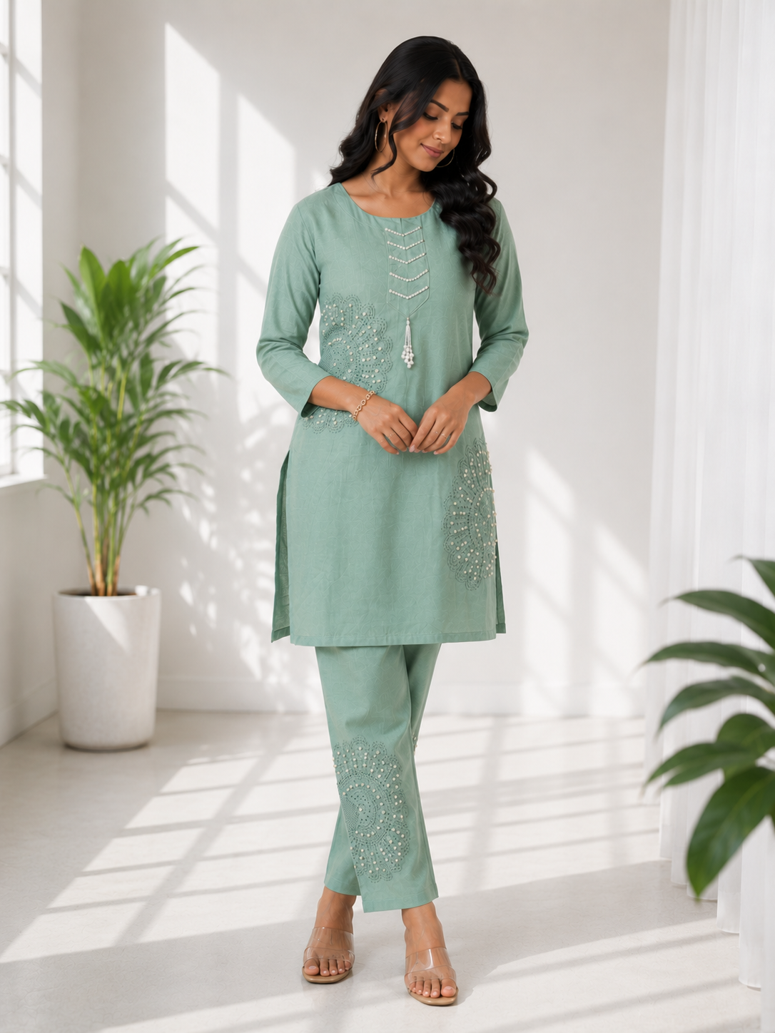 Mehakti Green Co-ord set With Pearl Work