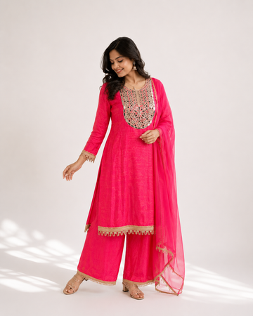 Noor Banarasi Mirror Work Unstitched Suit Set with Silk Dupatta