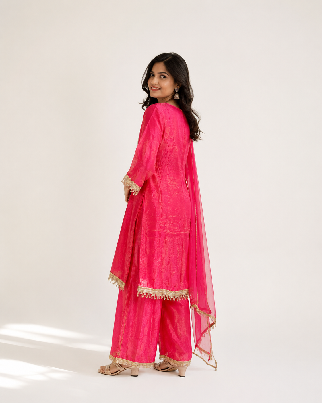Noor Banarasi Mirror Work Unstitched Suit Set with Silk Dupatta
