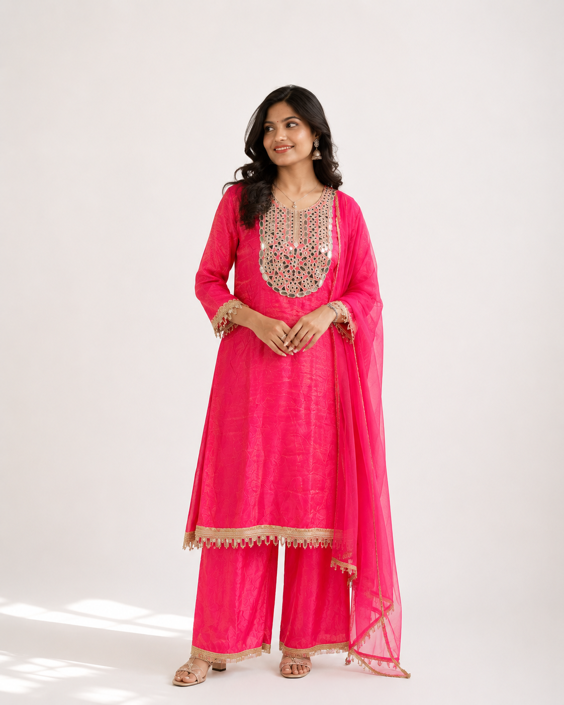 Noor Banarasi Mirror Work Unstitched Suit Set with Silk Dupatta