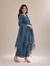 Aquamarine Floral Cotton Unstitched Suit Set with Kota Dori Dupatta