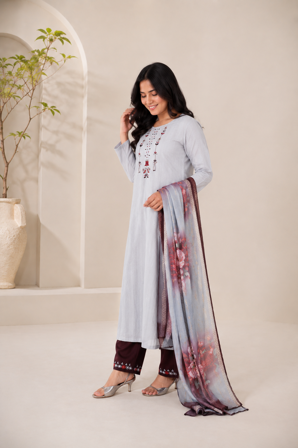 Noor bhandez suit with chiffon dupatta
