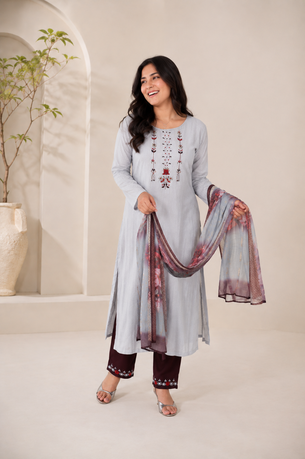 Noor bhandez suit with chiffon dupatta