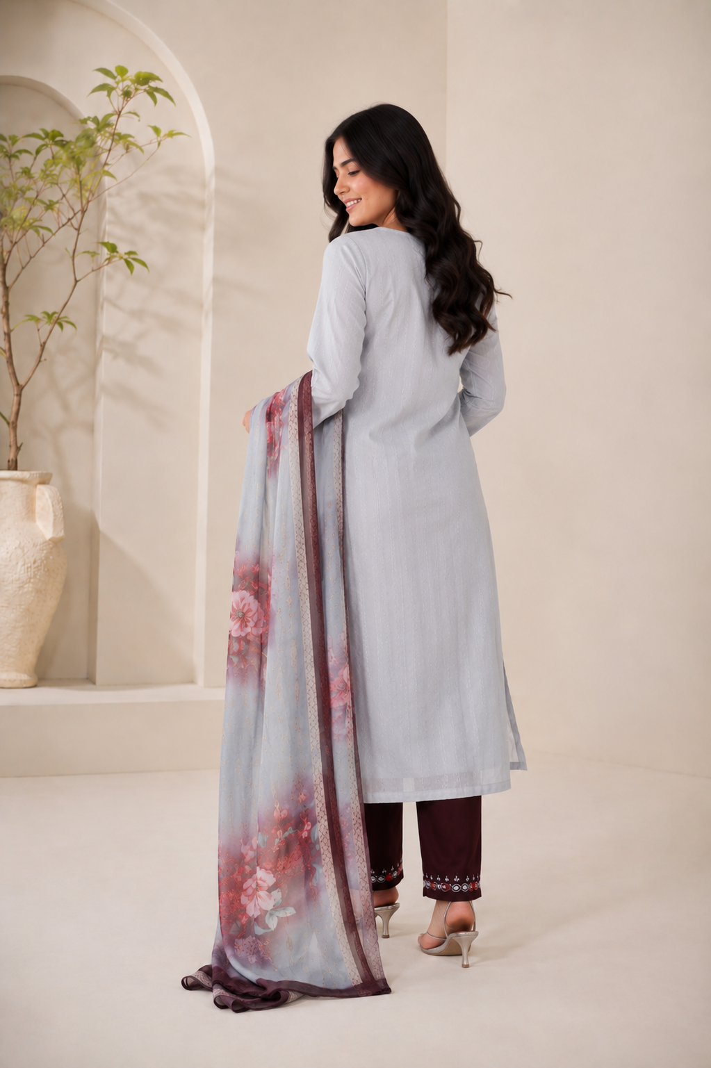 Noor bhandez suit with chiffon dupatta