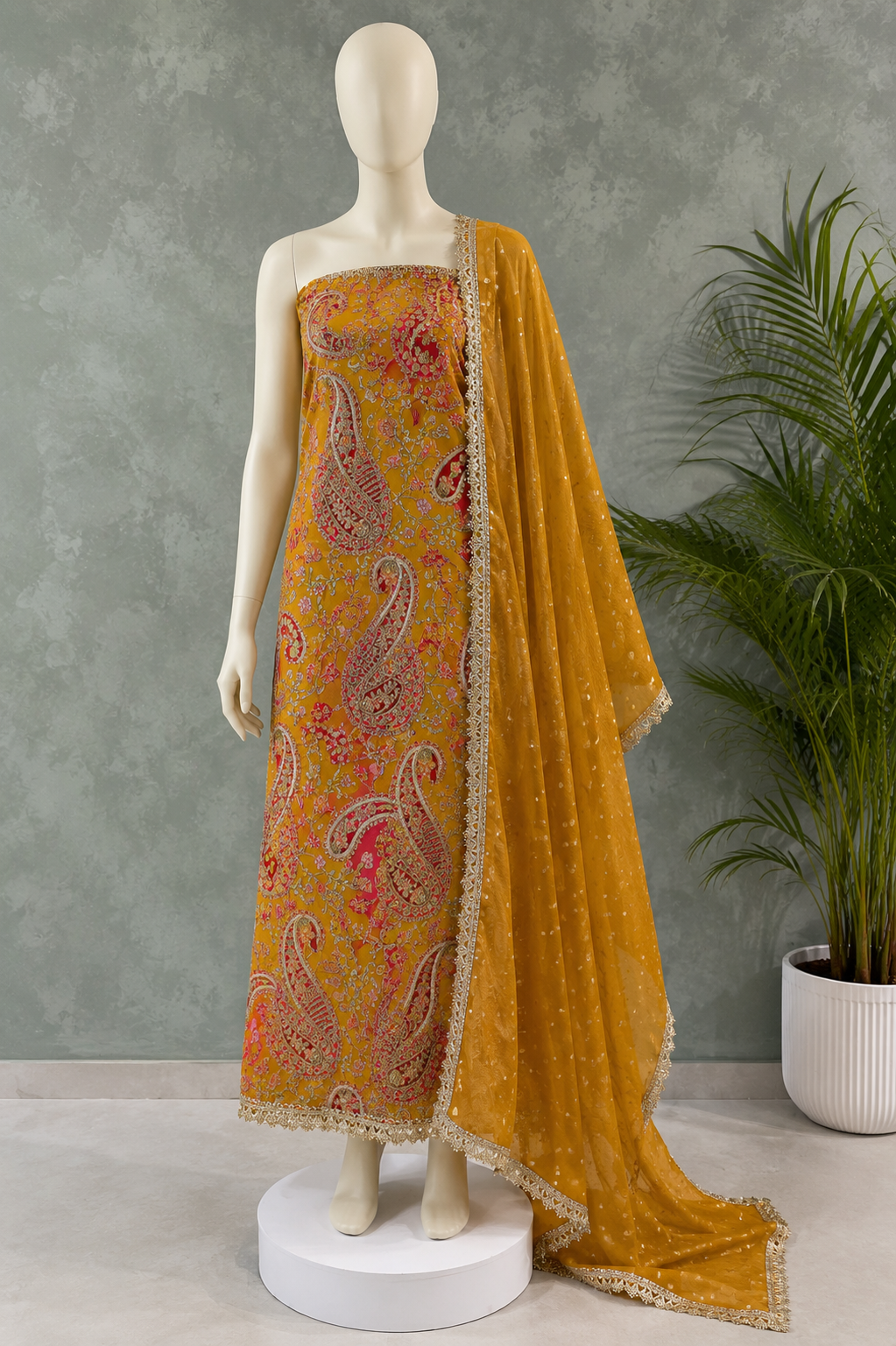 Gulnaar Powder Blue Vine Embroidered Unstitched Suit Set