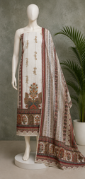 Midnight Black Floral Muslin Unstitched Suit Set with Chiffon Dupatta