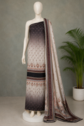 Midnight Black Floral Muslin Unstitched Suit Set with Chiffon Dupatta