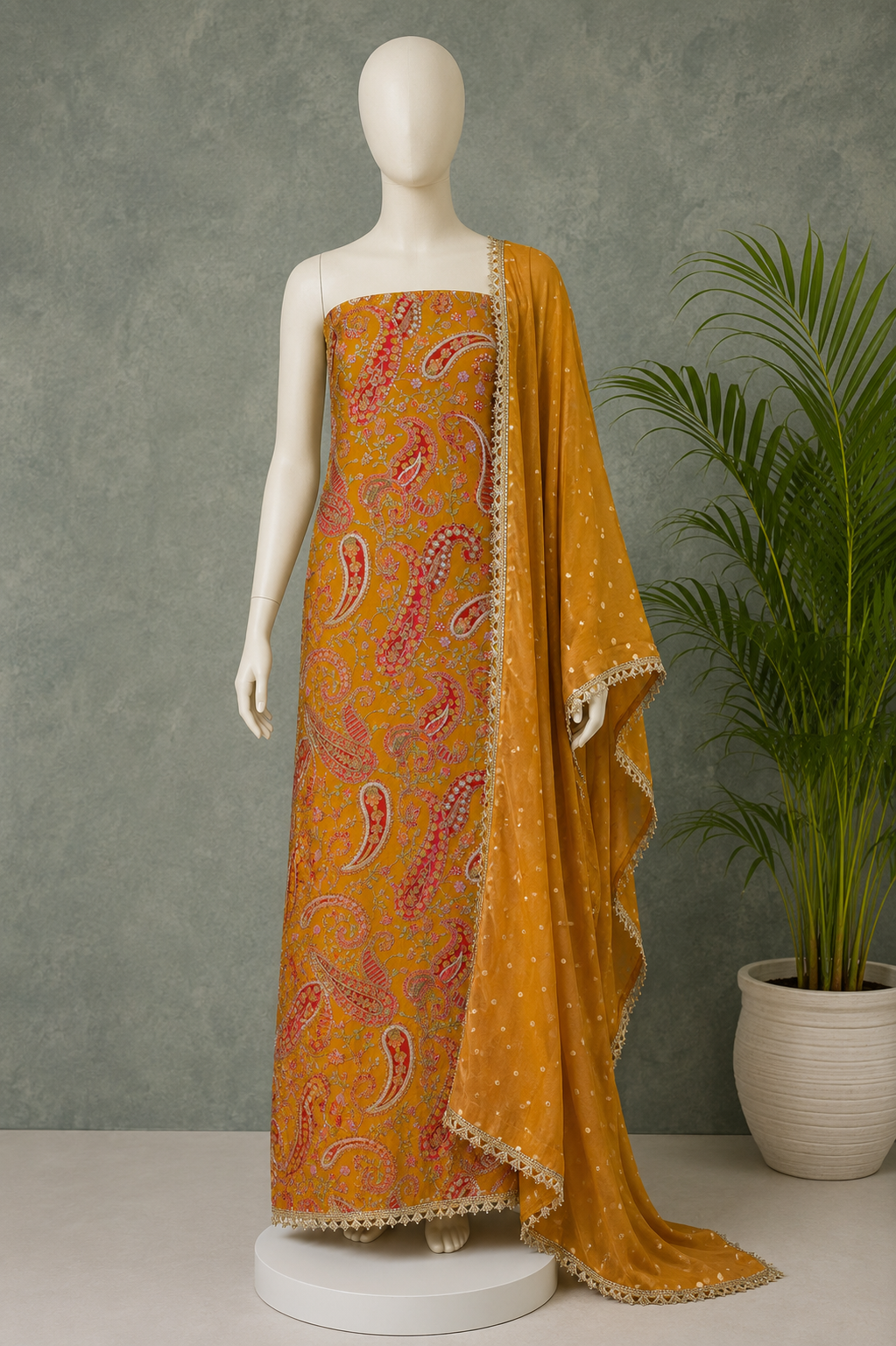 Gulnaar Powder Blue Vine Embroidered Unstitched Suit Set