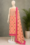 Gulnaar Soft Peach Patchwork Embroidered Unstitched Suit Set
