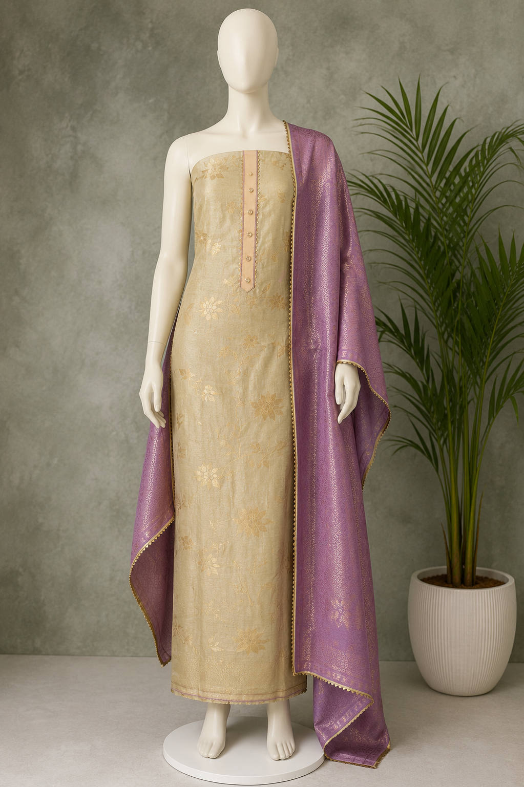 Banarasi Sky Blue Zari Woven Unstitched Suit Set