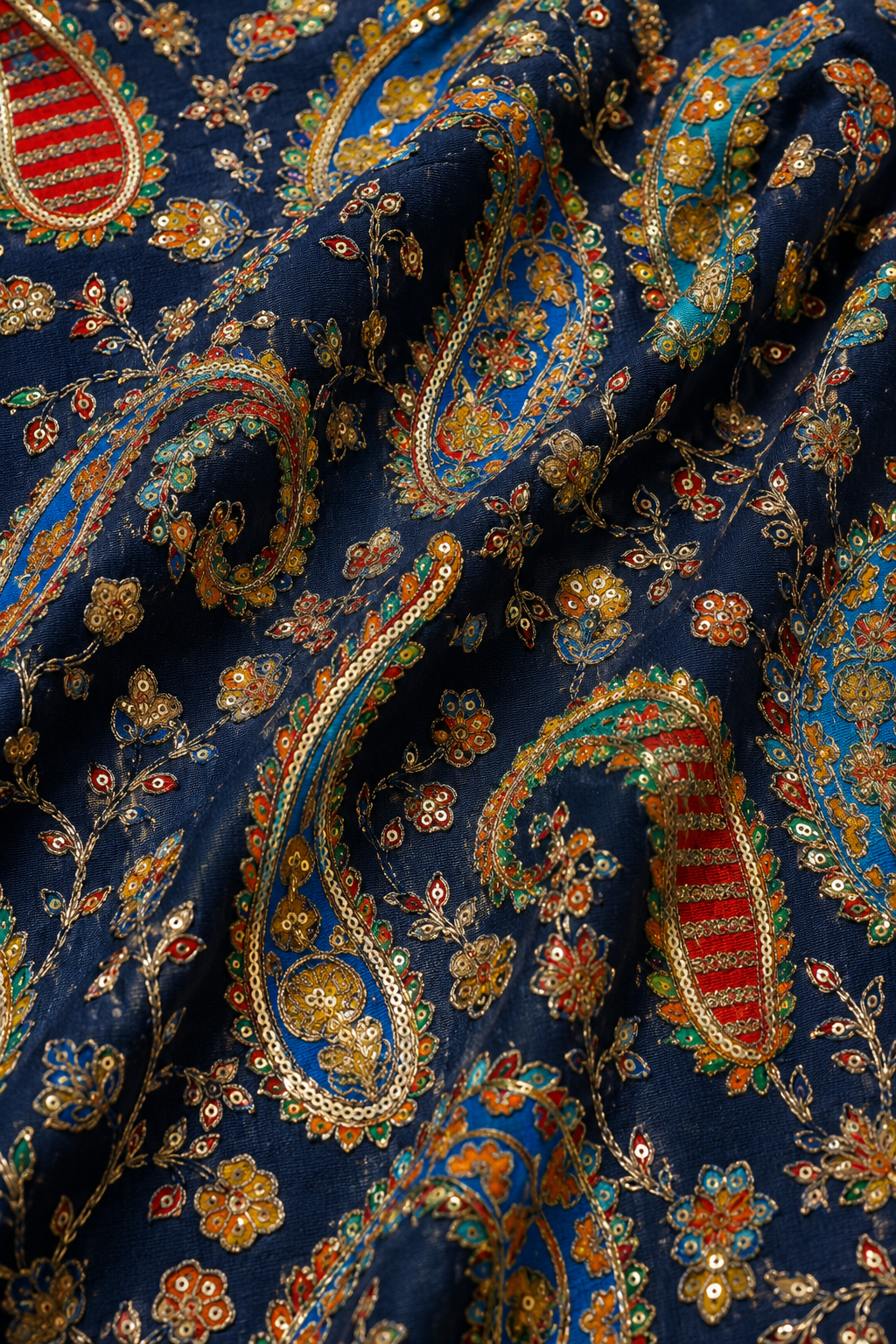 Noor Royal Blue Mirror Embroidered Unstitched Suit Set