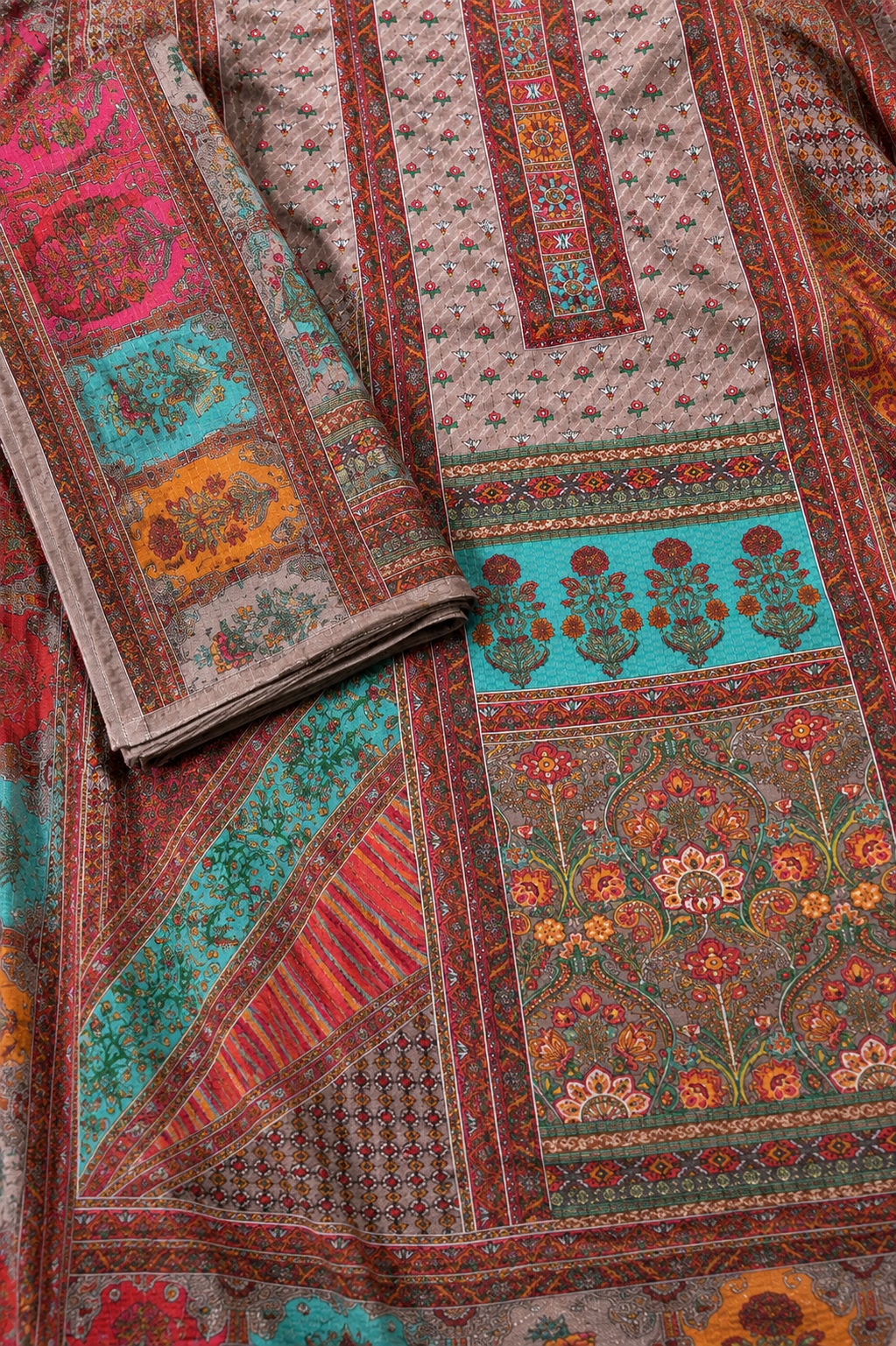 Kashida Print Muslin Silk Pakistani Unstitched Ensemble
