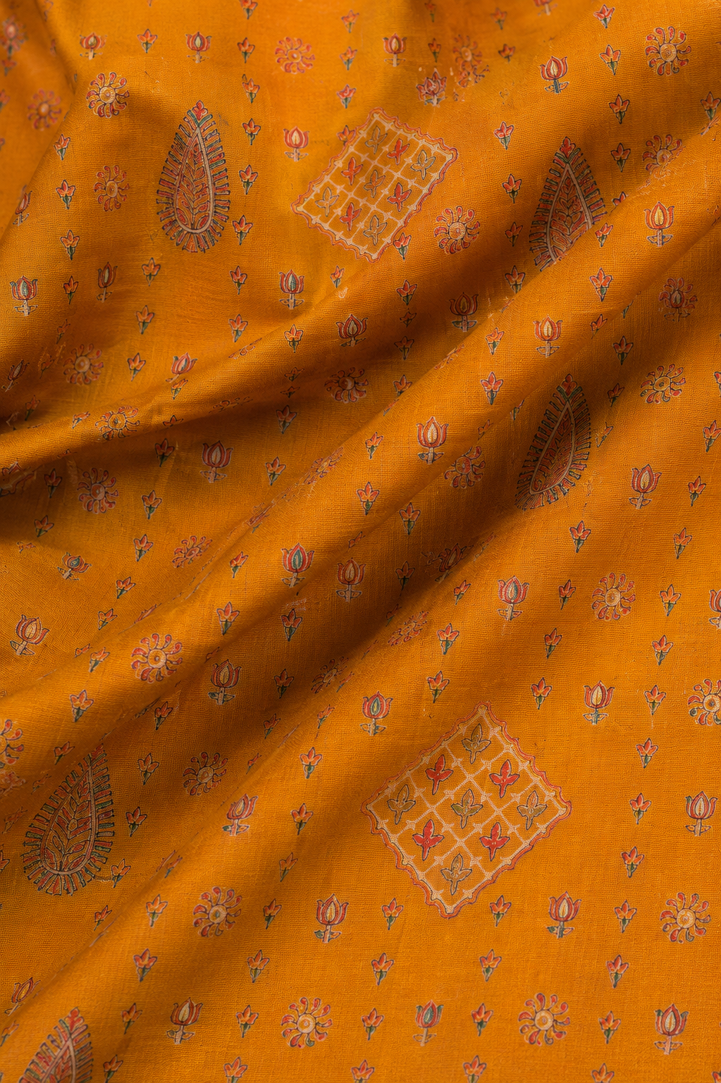 Kashmiri Mustard Yellow Khani Print Unstitched Suit Set
