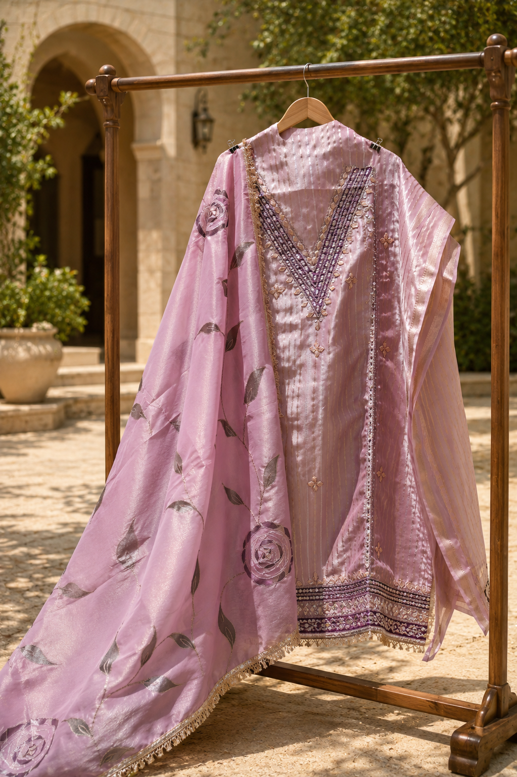 Meher Gota Patti Embellished Unstitched Suit Ensemble