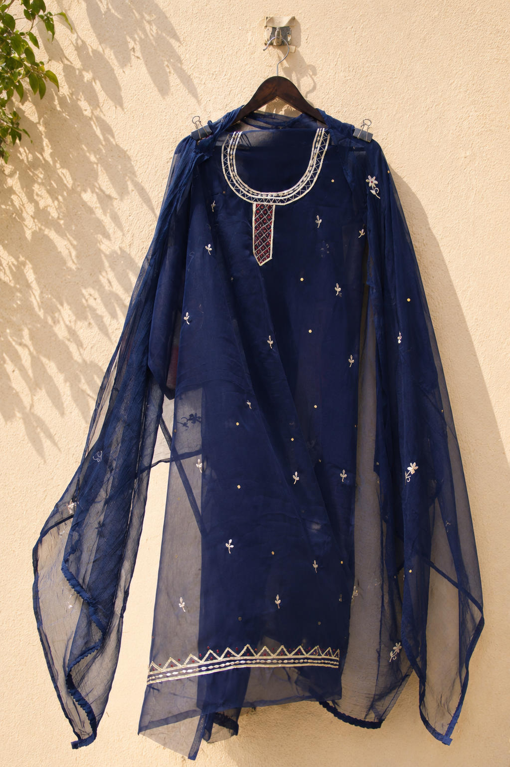 Dark Blue peeta and gotta pati handwork unstitched suit