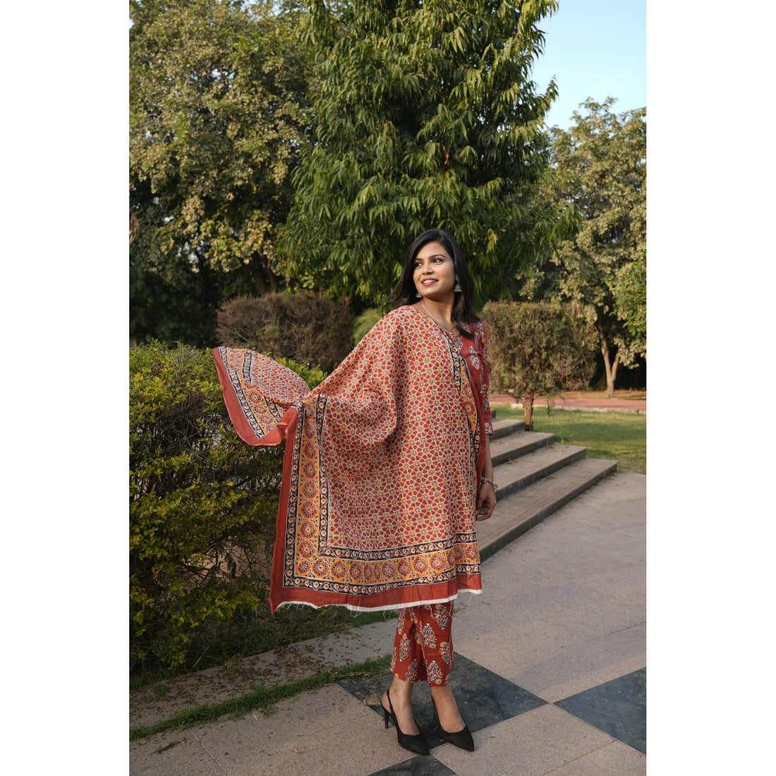 Traditional Rajasthani Print 3-Piece Cotton Suit Set