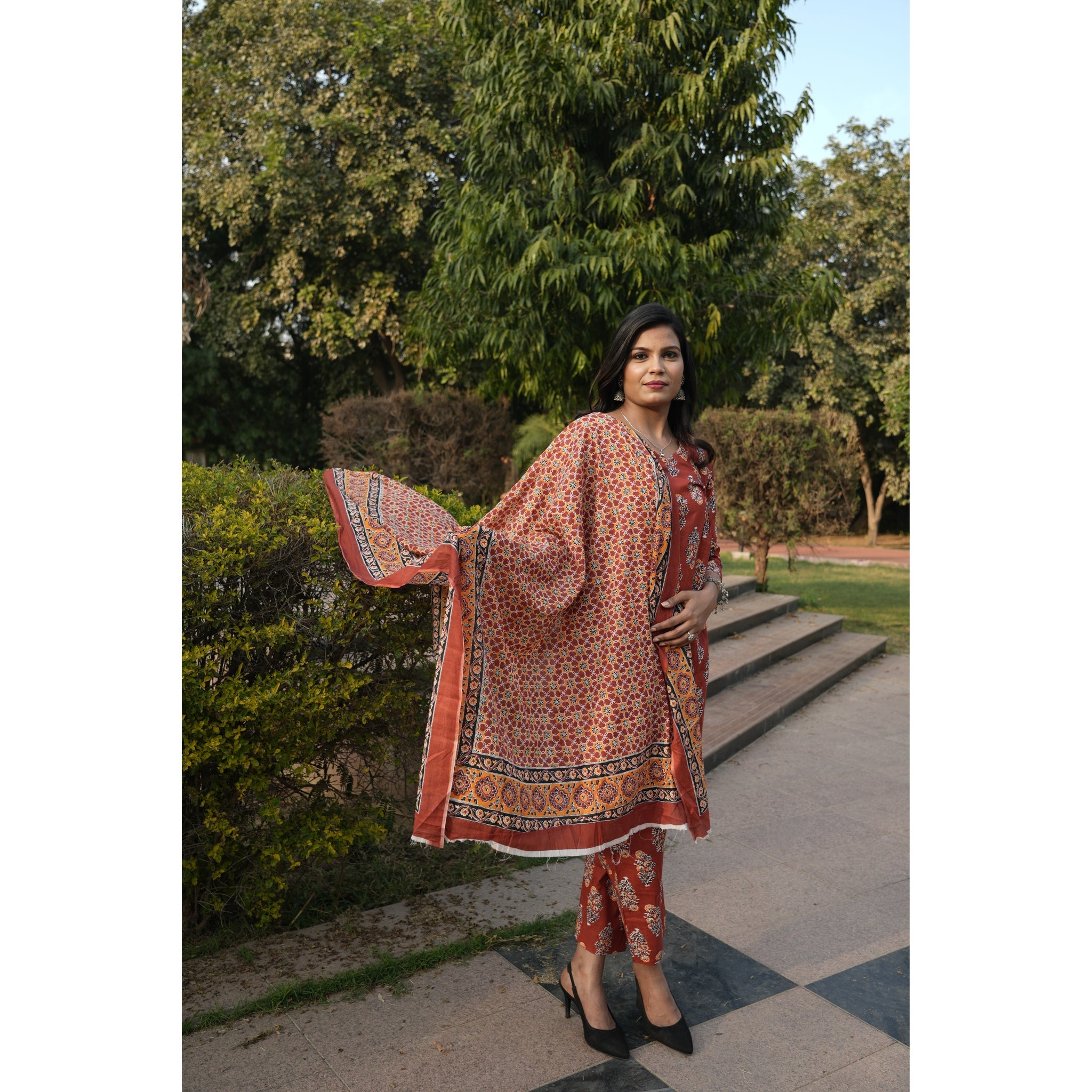 Traditional Rajasthani Print 3-Piece Cotton Suit Set