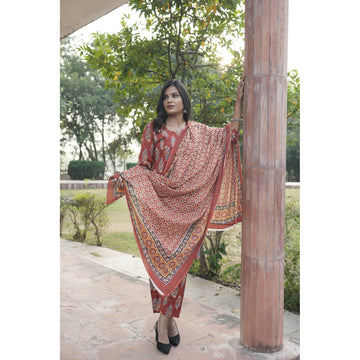 Traditional Rajasthani Print 3-Piece Cotton Suit Set