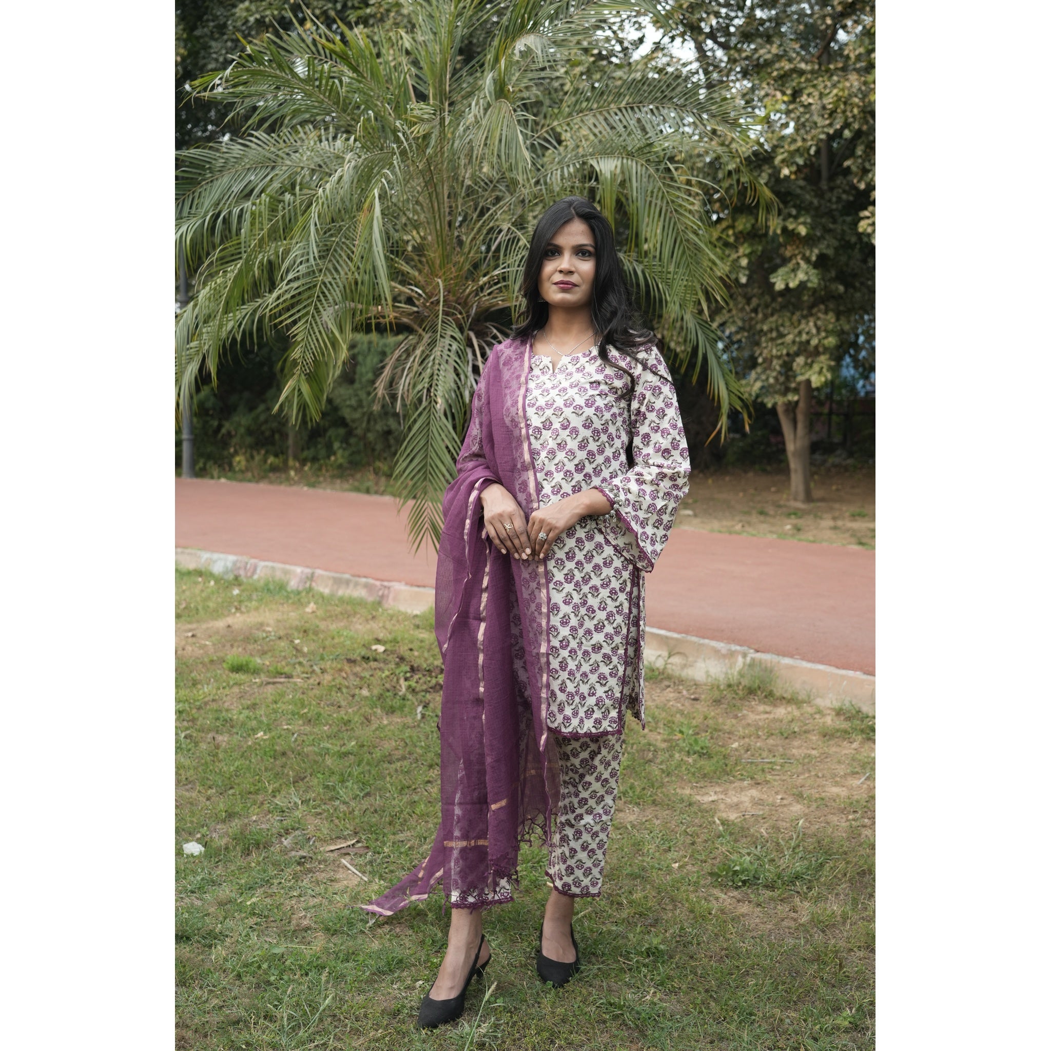 Floral Bloom Cotton Kurta Set with Chiffon Dupatta