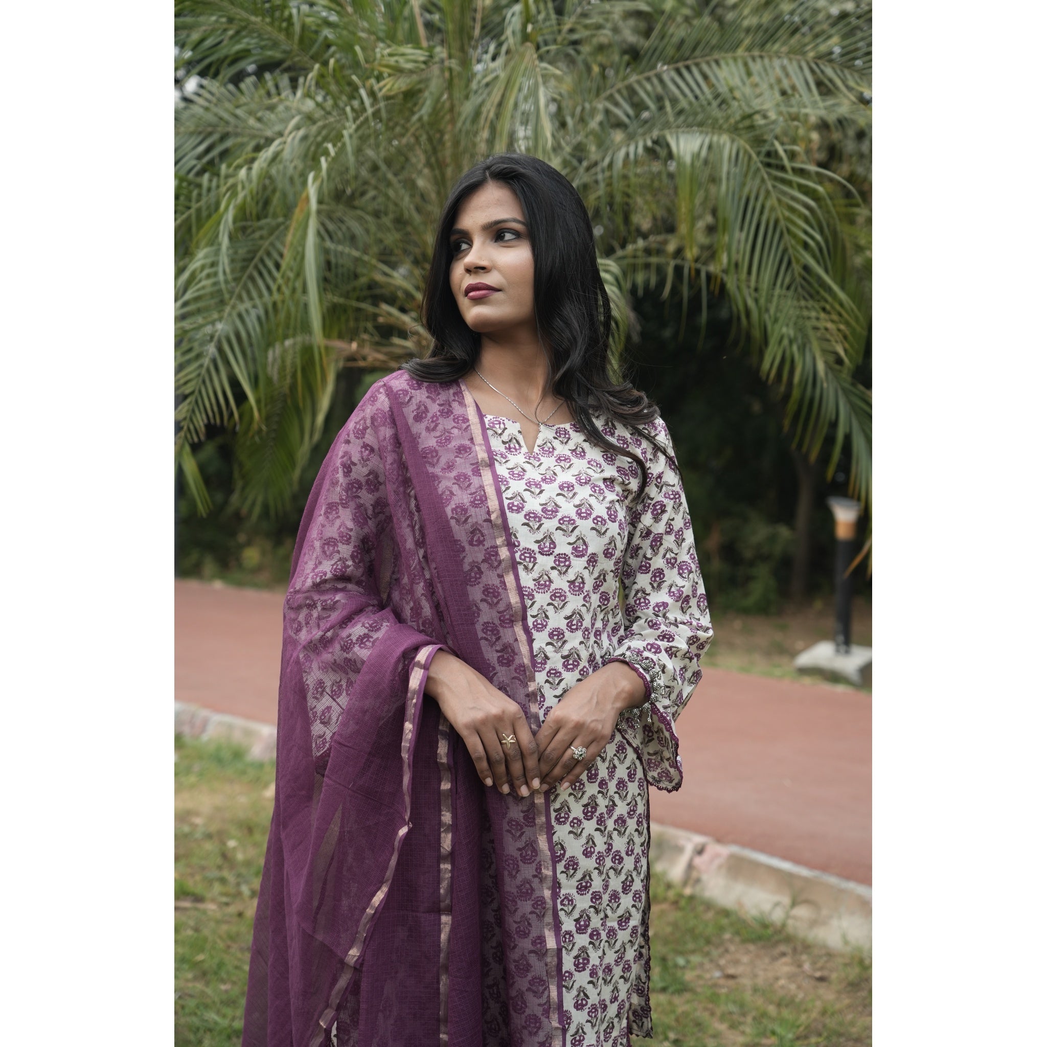 Floral Bloom Cotton Kurta Set with Chiffon Dupatta