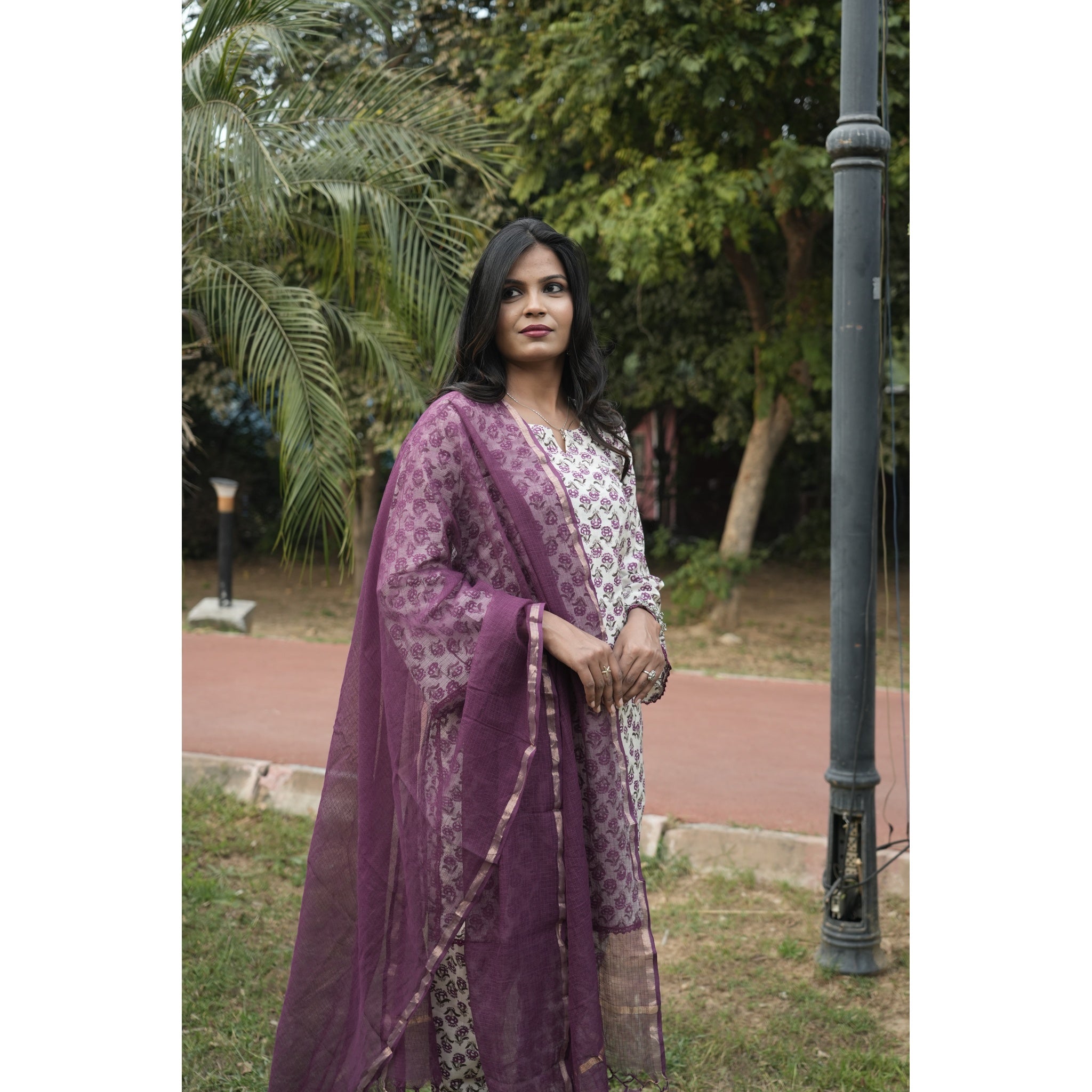 Floral Bloom Cotton Kurta Set with Chiffon Dupatta