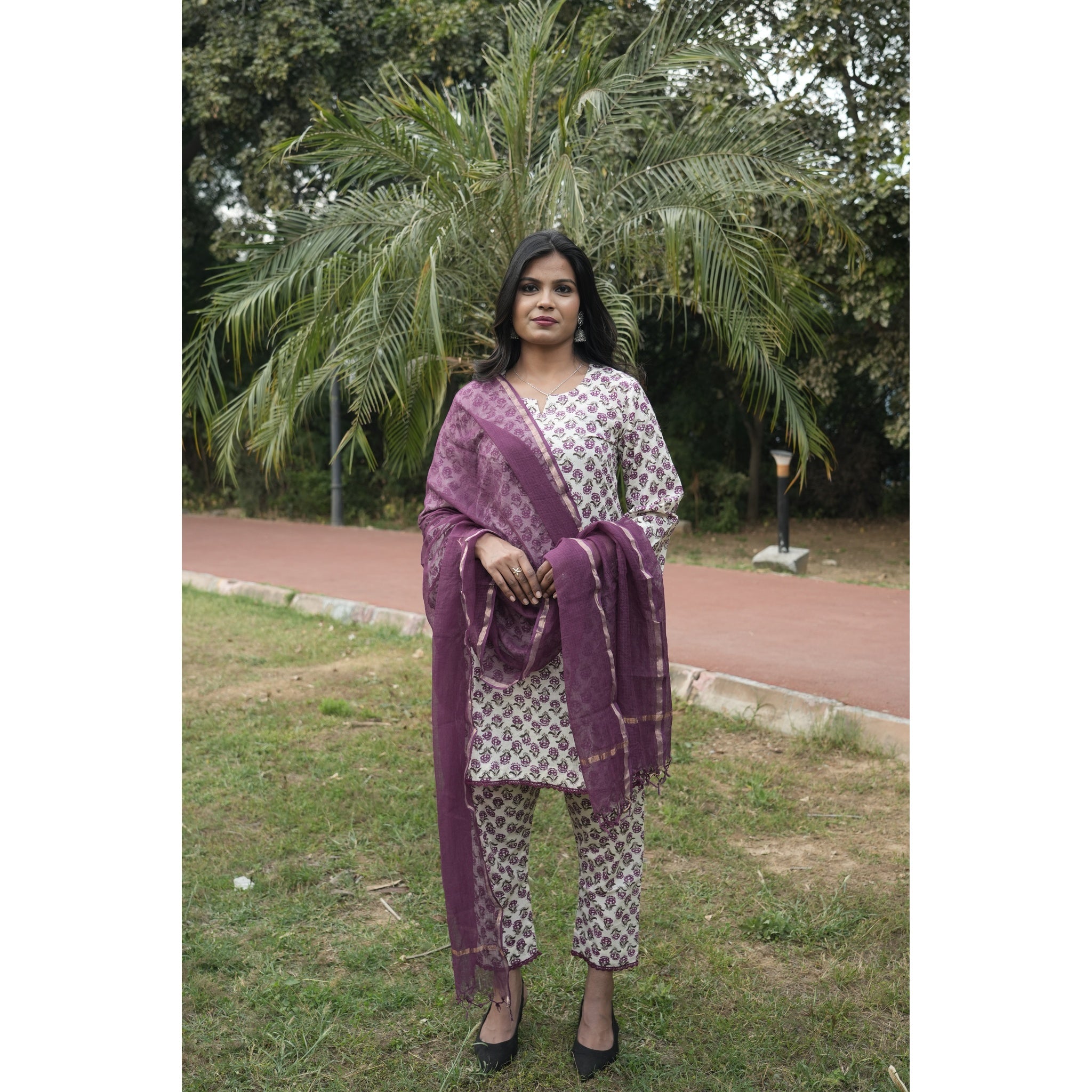 Floral Bloom Cotton Kurta Set with Chiffon Dupatta