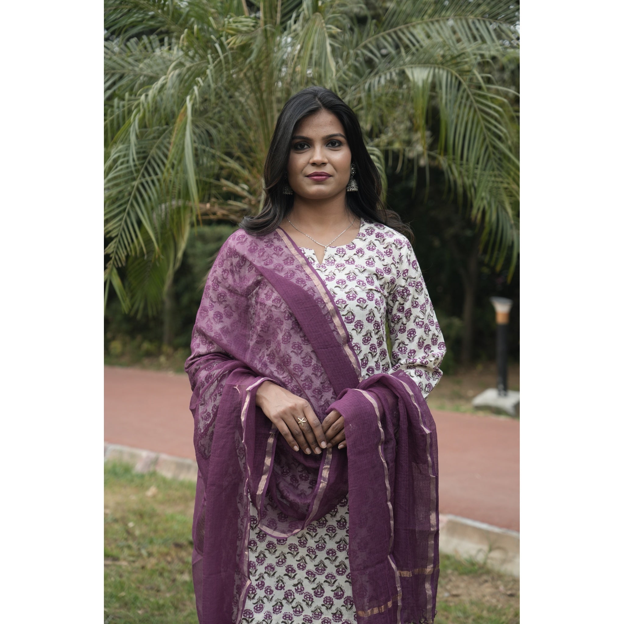 Floral Bloom Cotton Kurta Set with Chiffon Dupatta