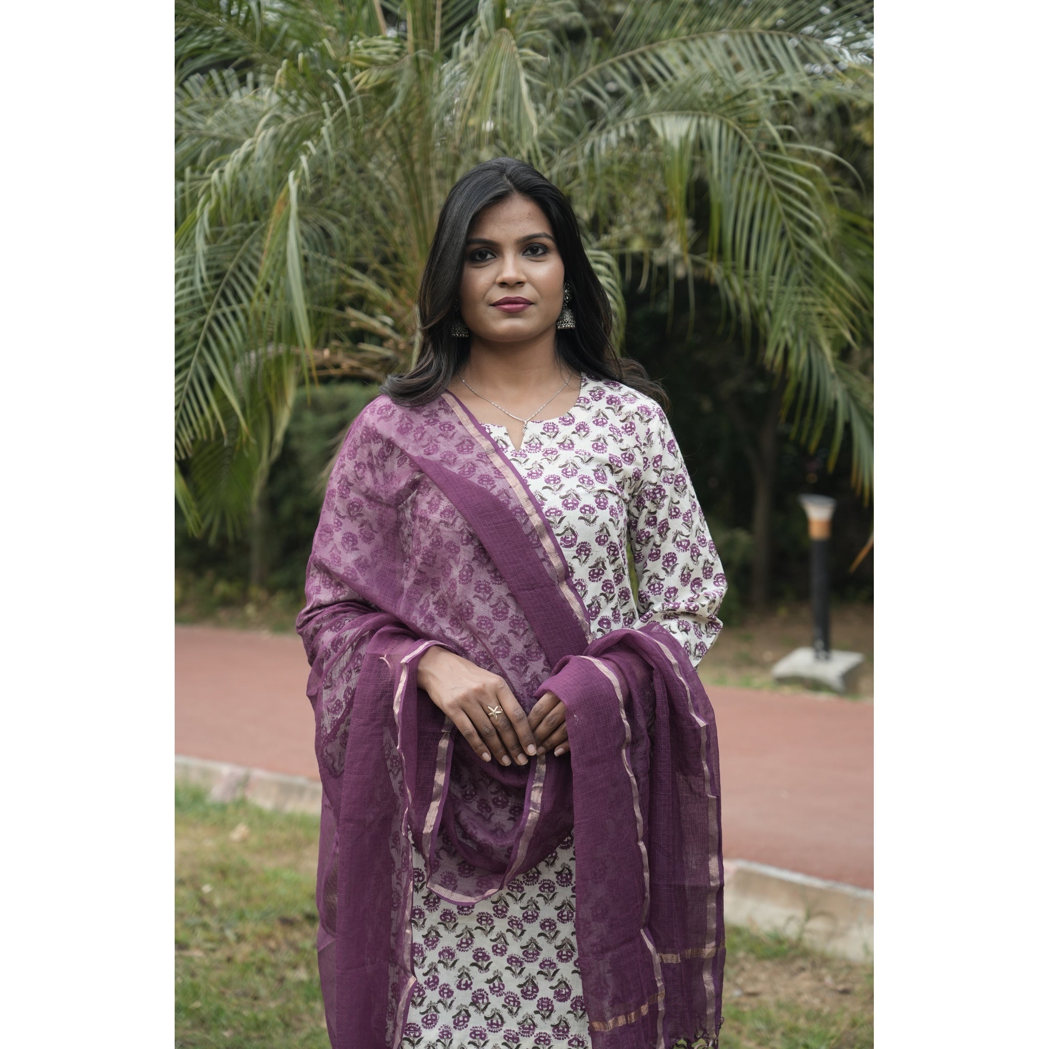 Floral Bloom Cotton Kurta Set with Chiffon Dupatta