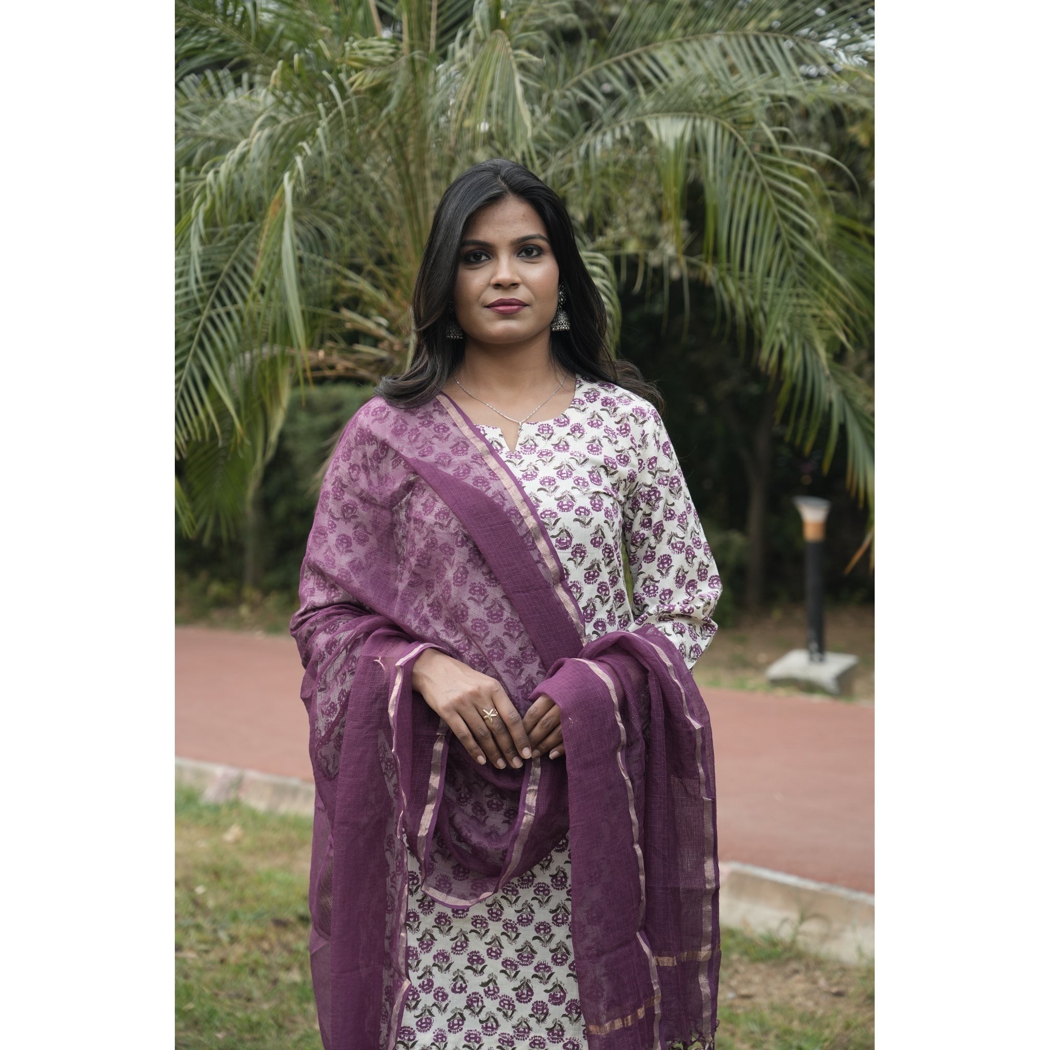 Floral Bloom Cotton Kurta Set with Chiffon Dupatta