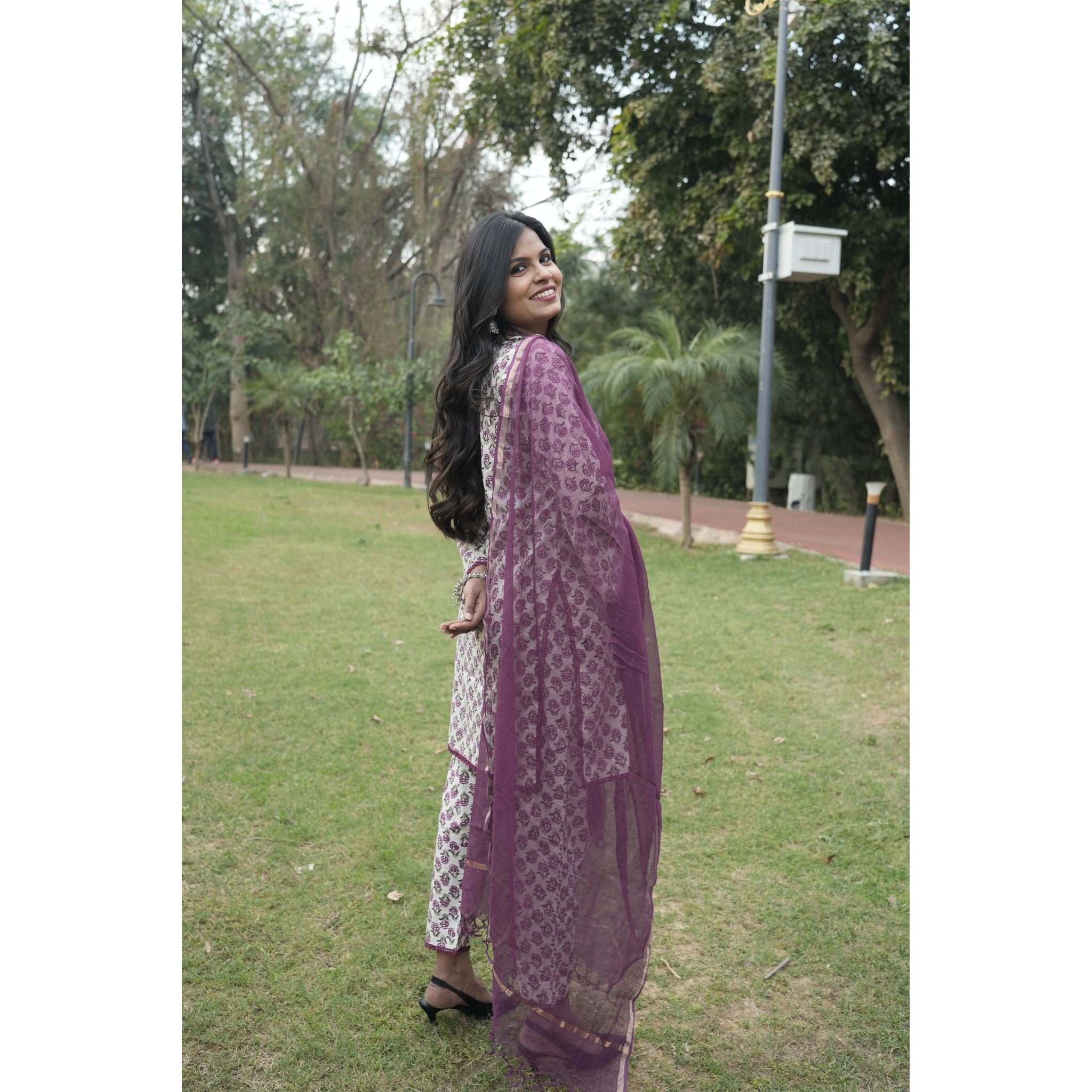 Floral Bloom Cotton Kurta Set with Chiffon Dupatta