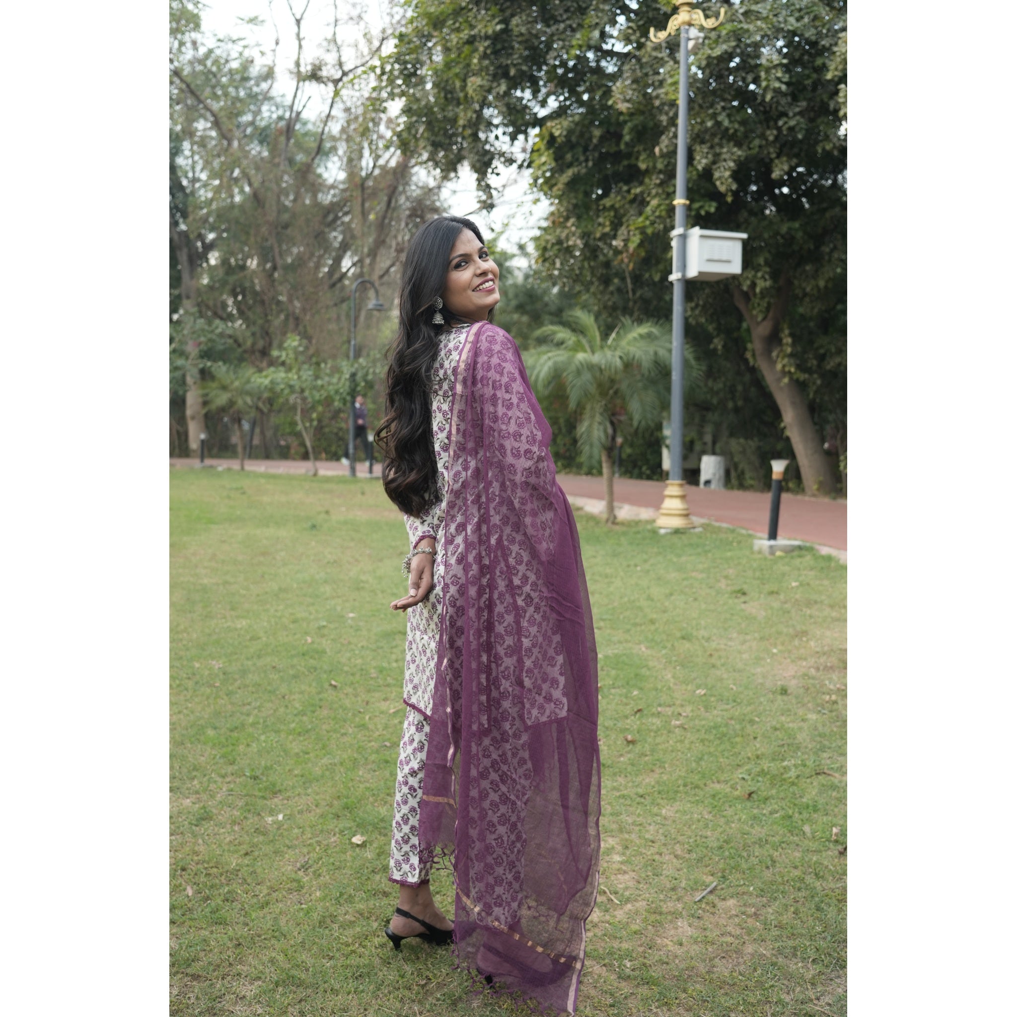 Floral Bloom Cotton Kurta Set with Chiffon Dupatta