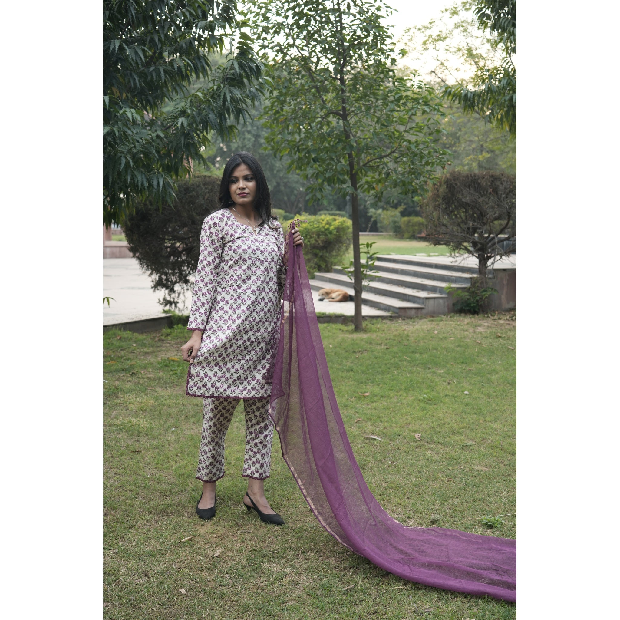 Floral Bloom Cotton Kurta Set with Chiffon Dupatta