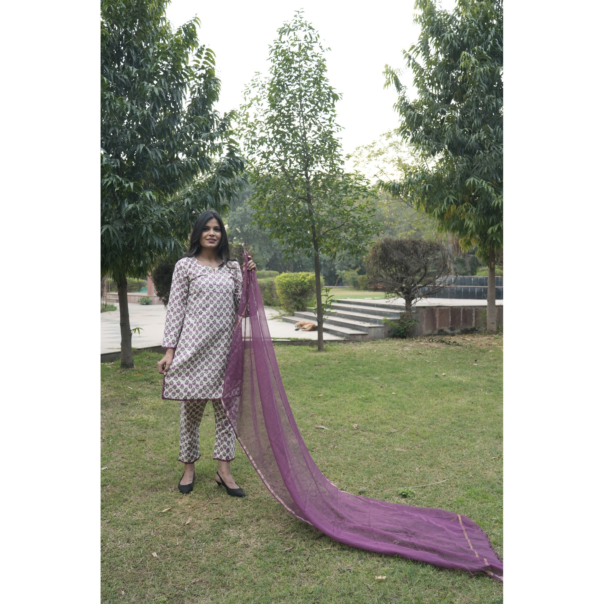 Floral Bloom Cotton Kurta Set with Chiffon Dupatta