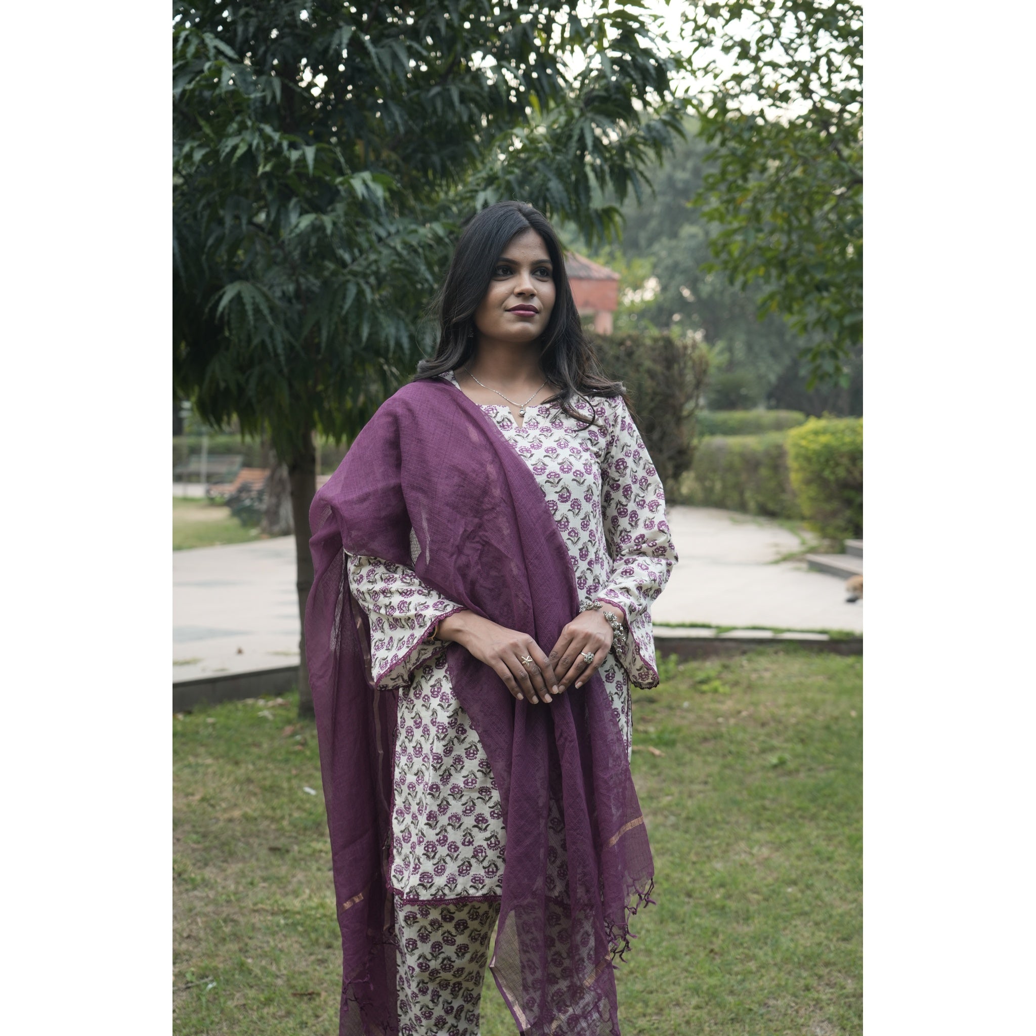 Floral Bloom Cotton Kurta Set with Chiffon Dupatta
