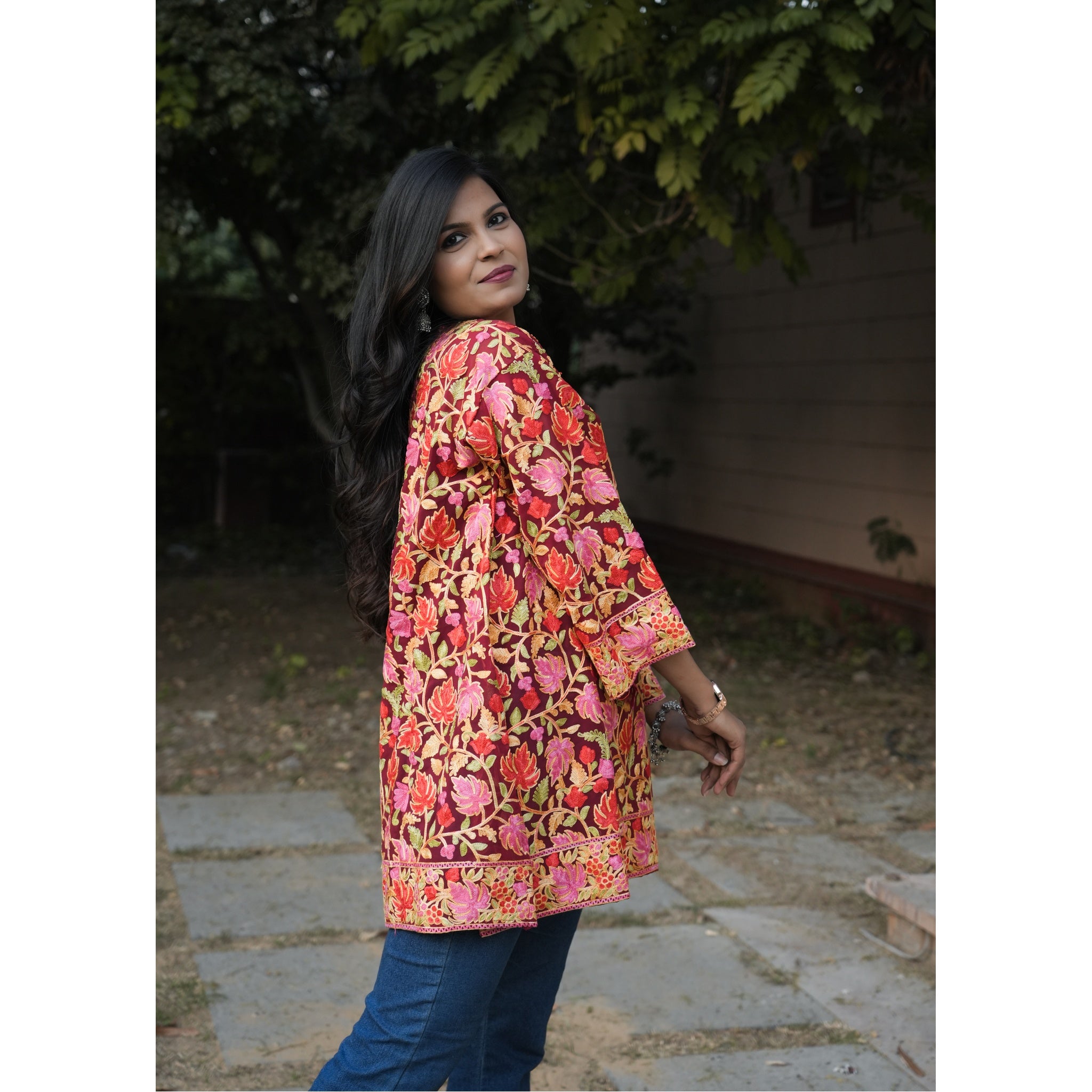 Magenta Embroidered Kashmiri Style Woolen Kurti