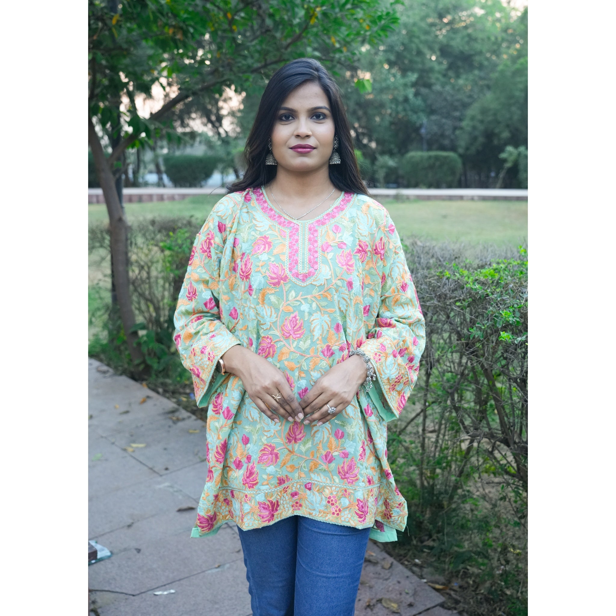 Seafoam Green Kashmiri Embroidered Woolen Kurti
