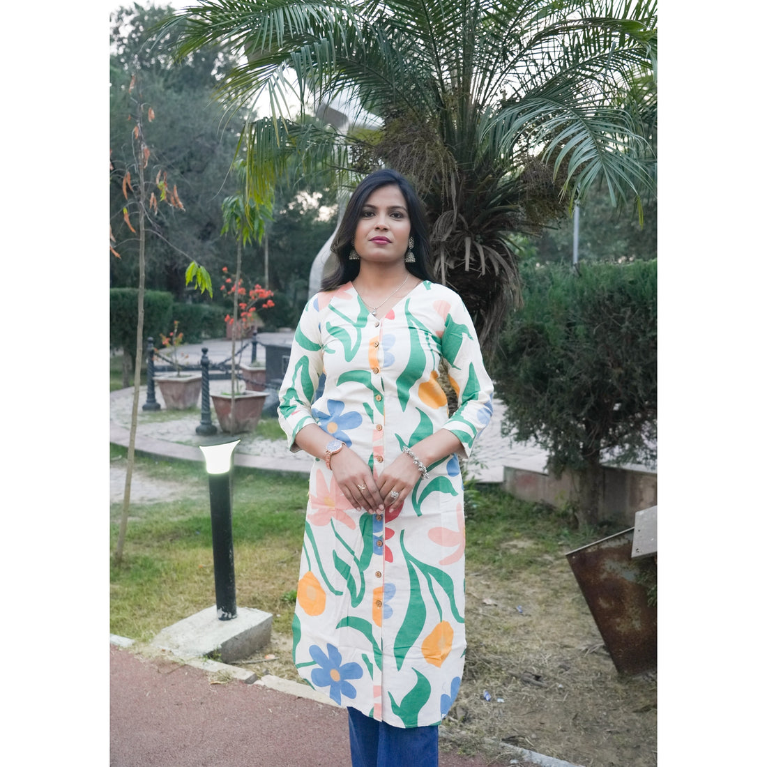 Women’s Abstract Botanical Print Cotton Kurta