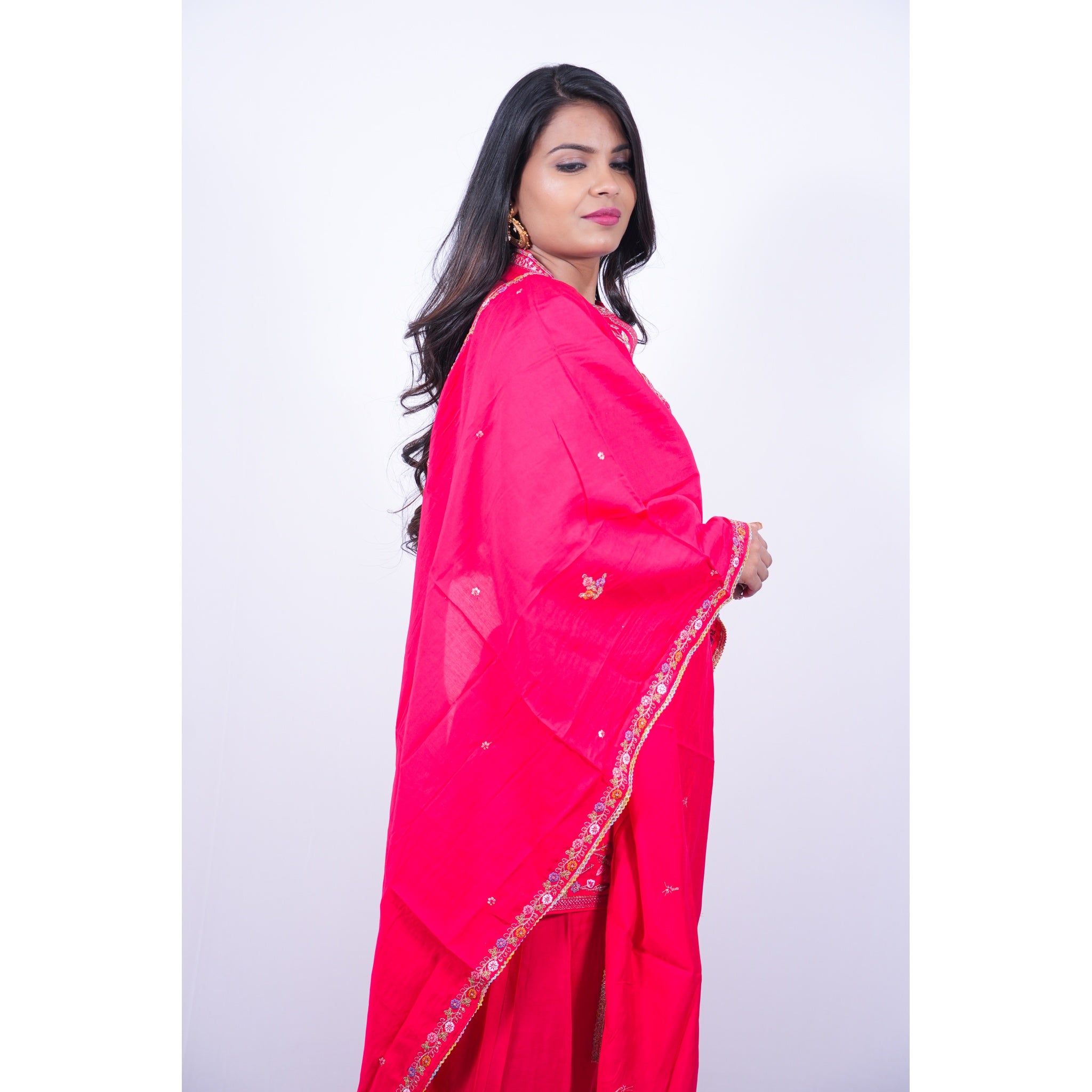Hot Pink Embroidered Short Kurti & Sharara Set