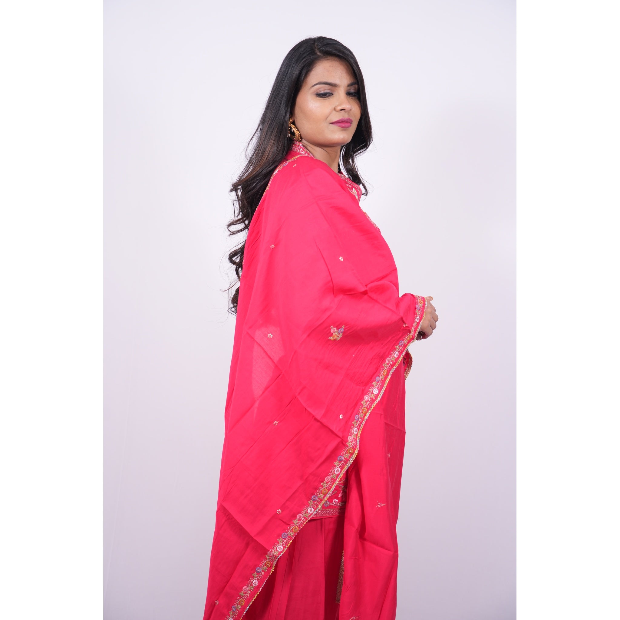 Hot Pink Embroidered Short Kurti & Sharara Set