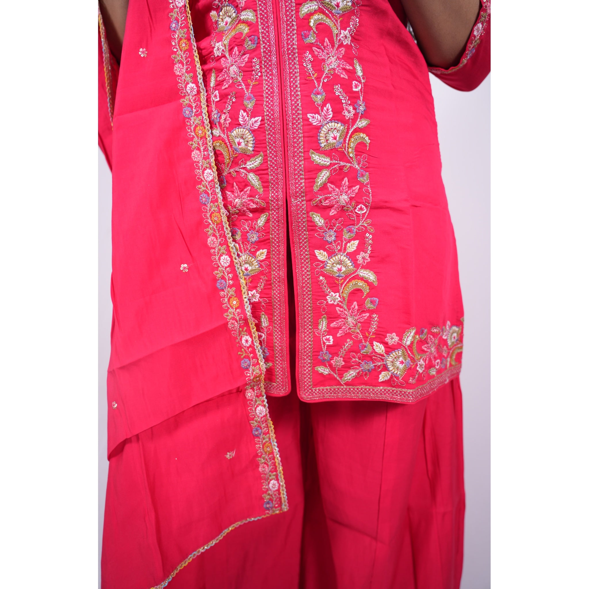 Hot Pink Embroidered Short Kurti & Sharara Set