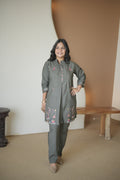 Mehakti Grey Cotton Cord-ord set with Thread Work