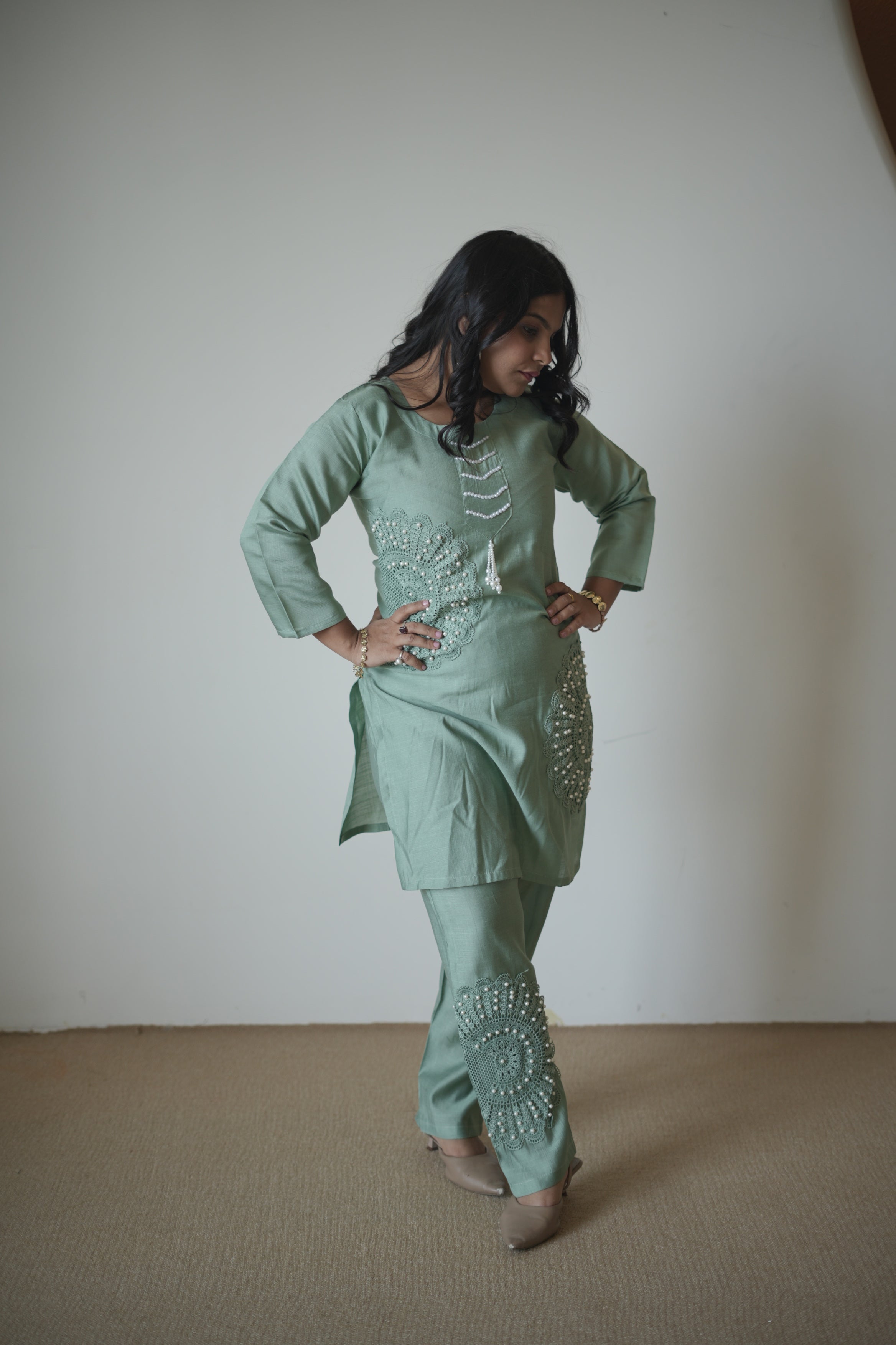 Mehakti Green Co-ord set With Pearl Work