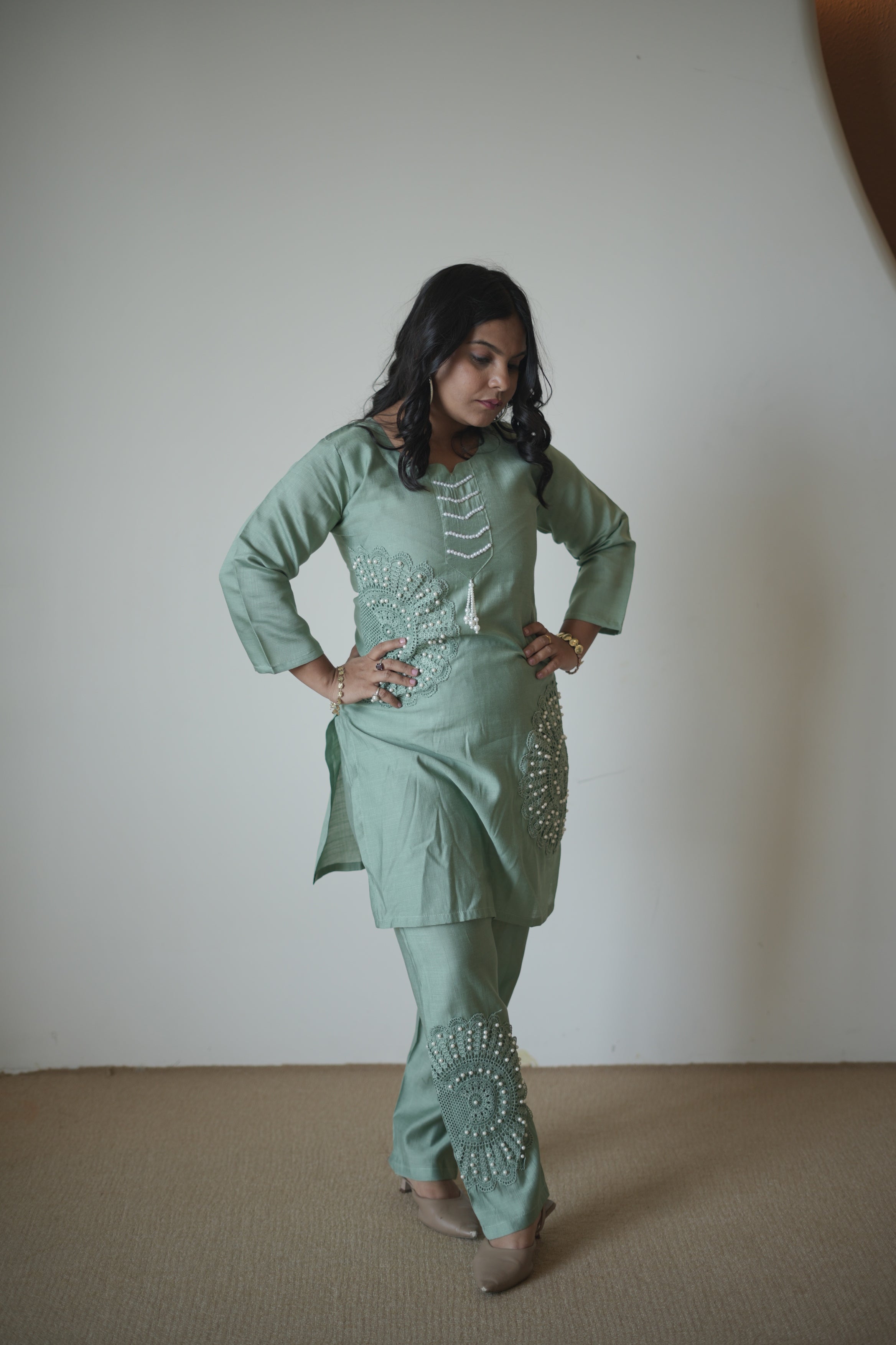 Mehakti Green Co-ord set With Pearl Work