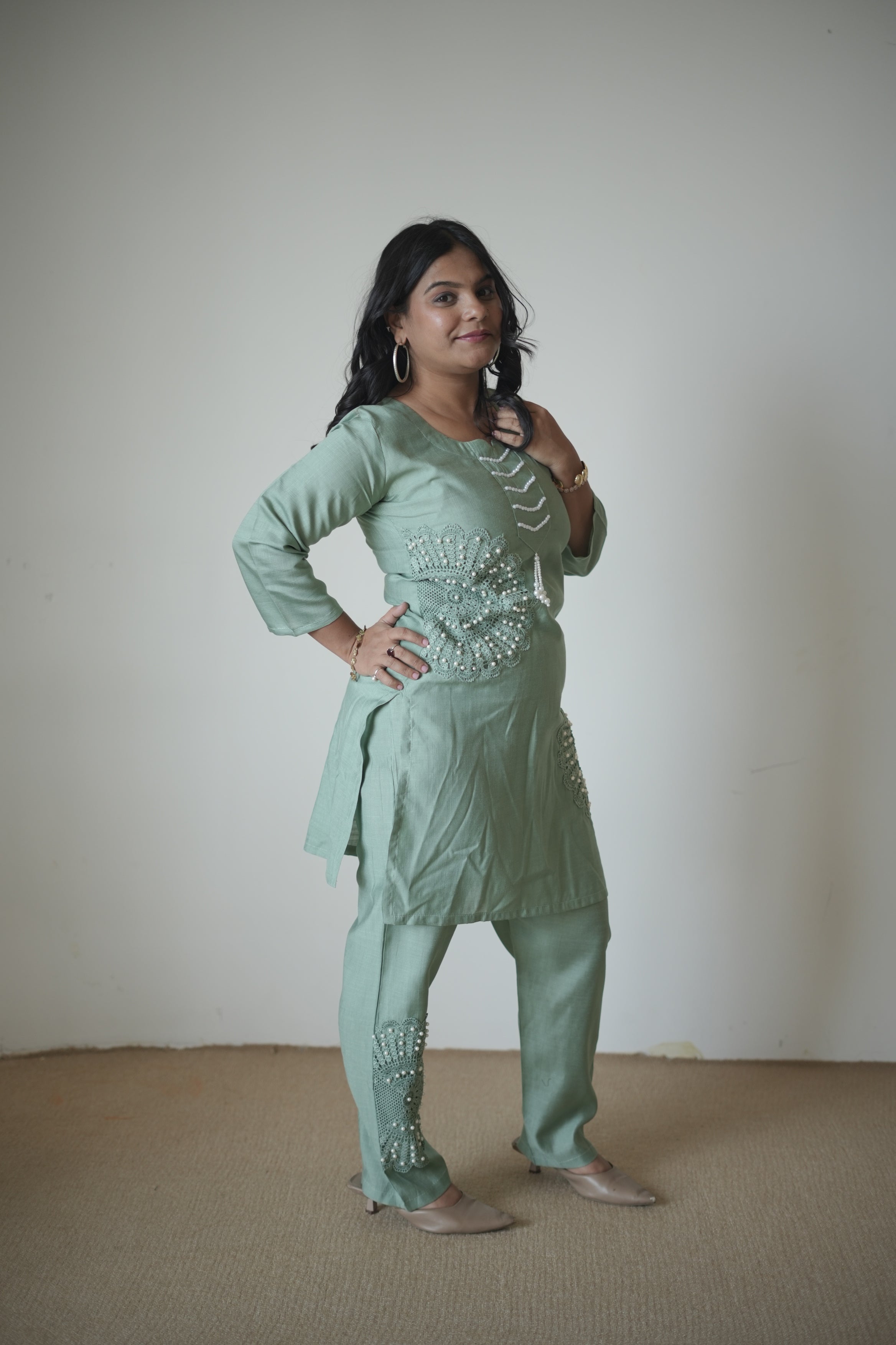 Mehakti Green Co-ord set With Pearl Work