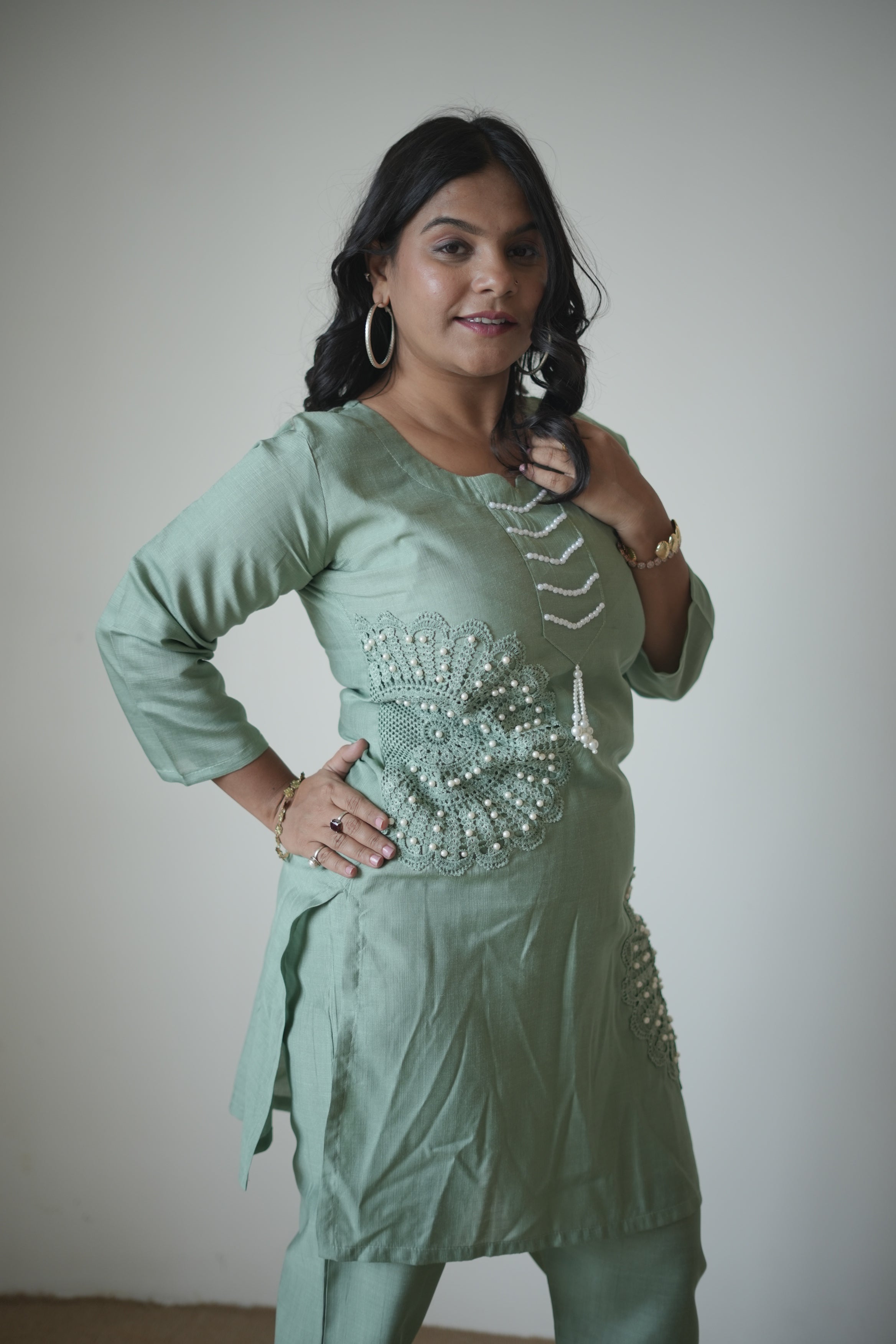 Mehakti Green Co-ord set With Pearl Work