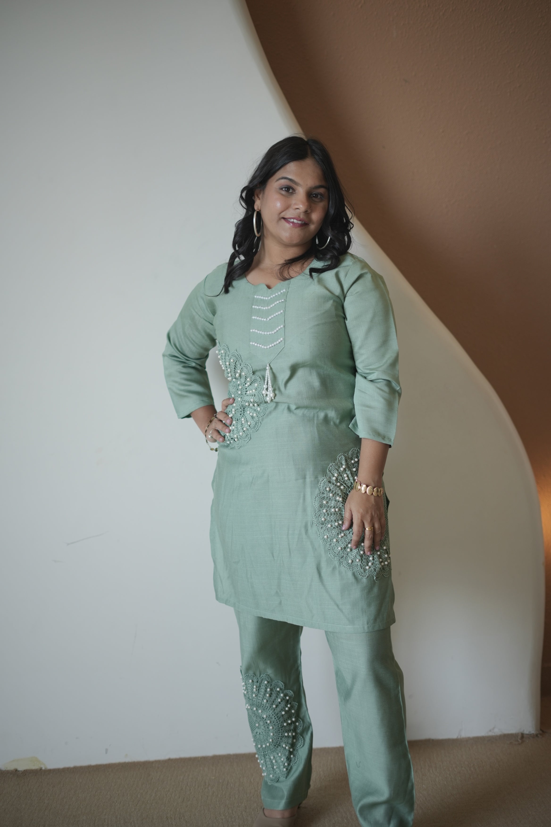 Mehakti Green Co-ord set With Pearl Work