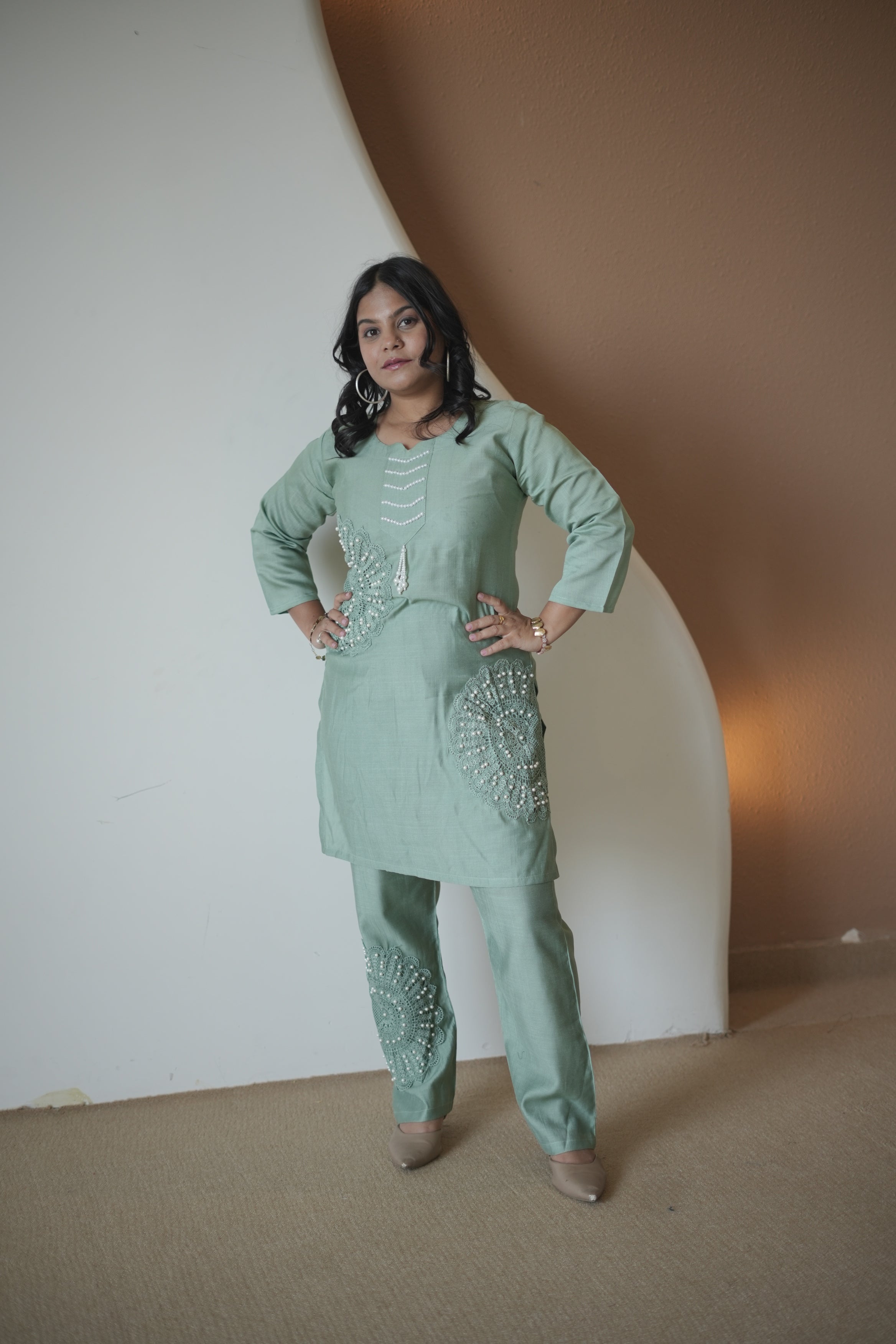 Mehakti Green Co-ord set With Pearl Work