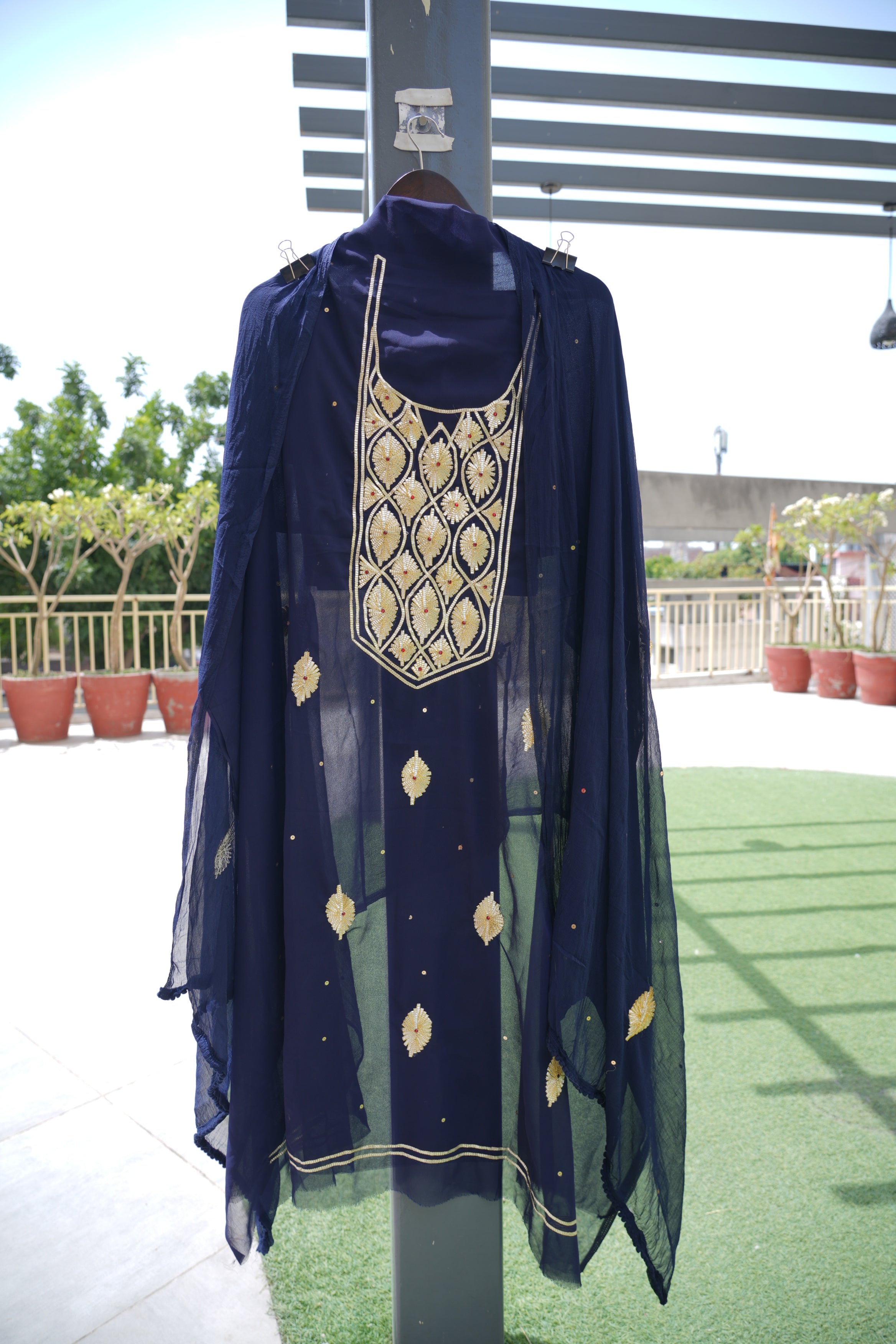 Drak Blue golden gotta handwork suit unstitched