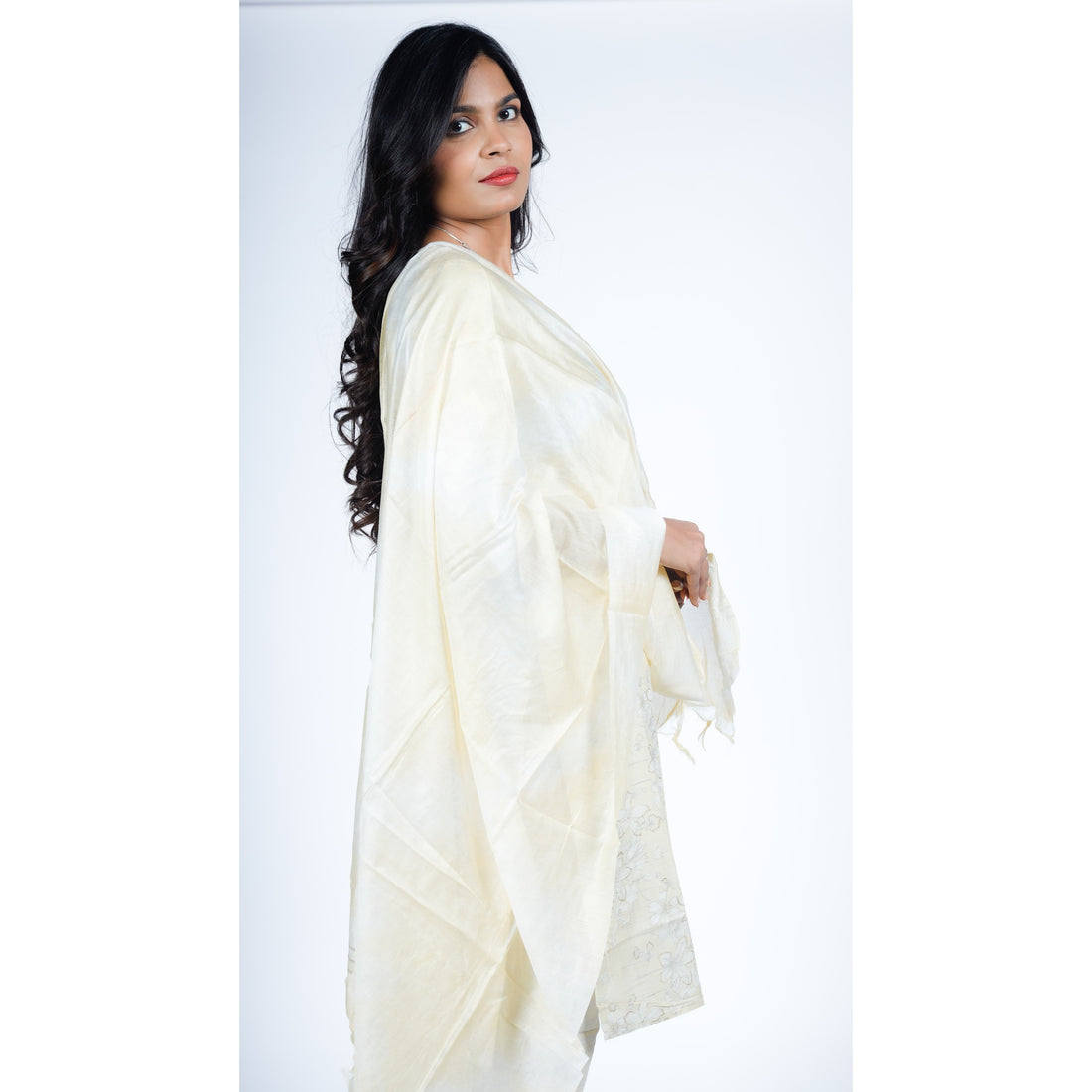 Pale Yellow Chanderi Silk 3-Piece Suit with Silver Gota Patti Details